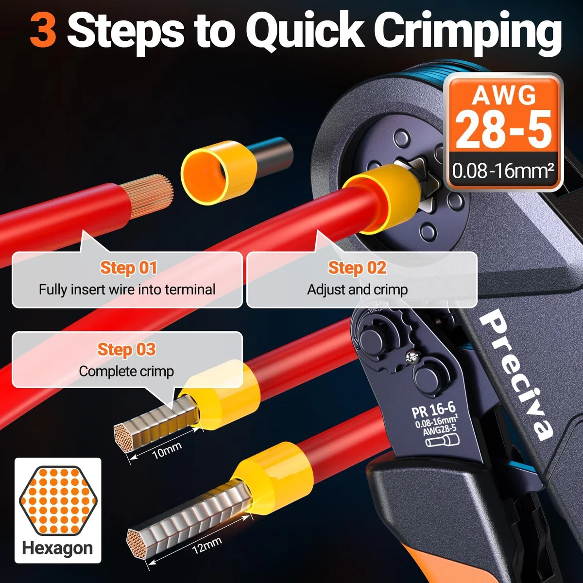 Preciva Kit de Alicates Electricista 3 en 1, Crimpadora Profesional + Pelacables Automático + 1660 Piezas Punteras Electricas, Crimpadora Terminales Electricos 0,08-16 mm²