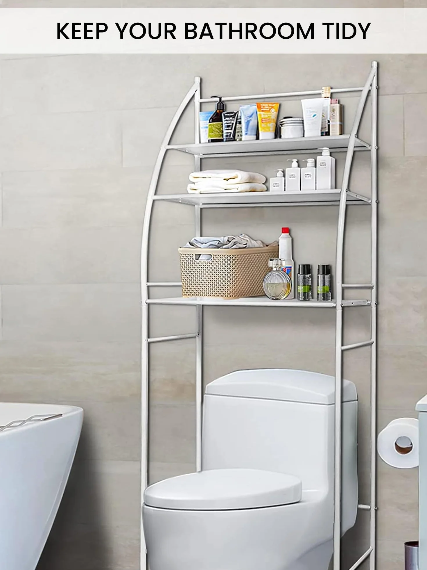 MAGIC SELECT Estantería de Baño sobre Inodoro Blanco 3 Baldas Impermeable Patas Ajustables