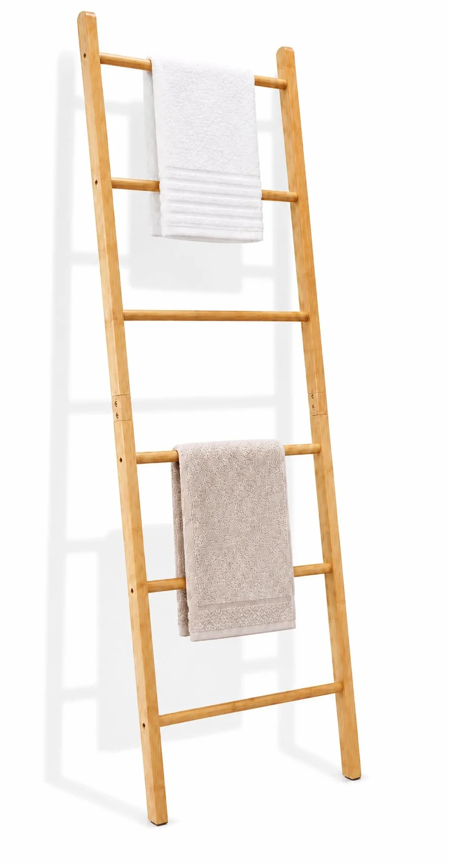 Toallero Escalera de 6 Niveles de Bambú, Estantería Inclinada, 192x50x3.5 cm para Baño Hogar