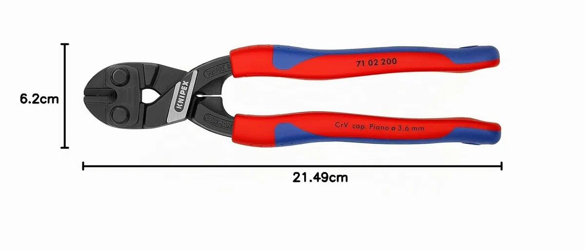 KNIPEX CoBolt Cortabulones compacto con fundas esbeltas en dos componentes 200 mm, 71 02 200