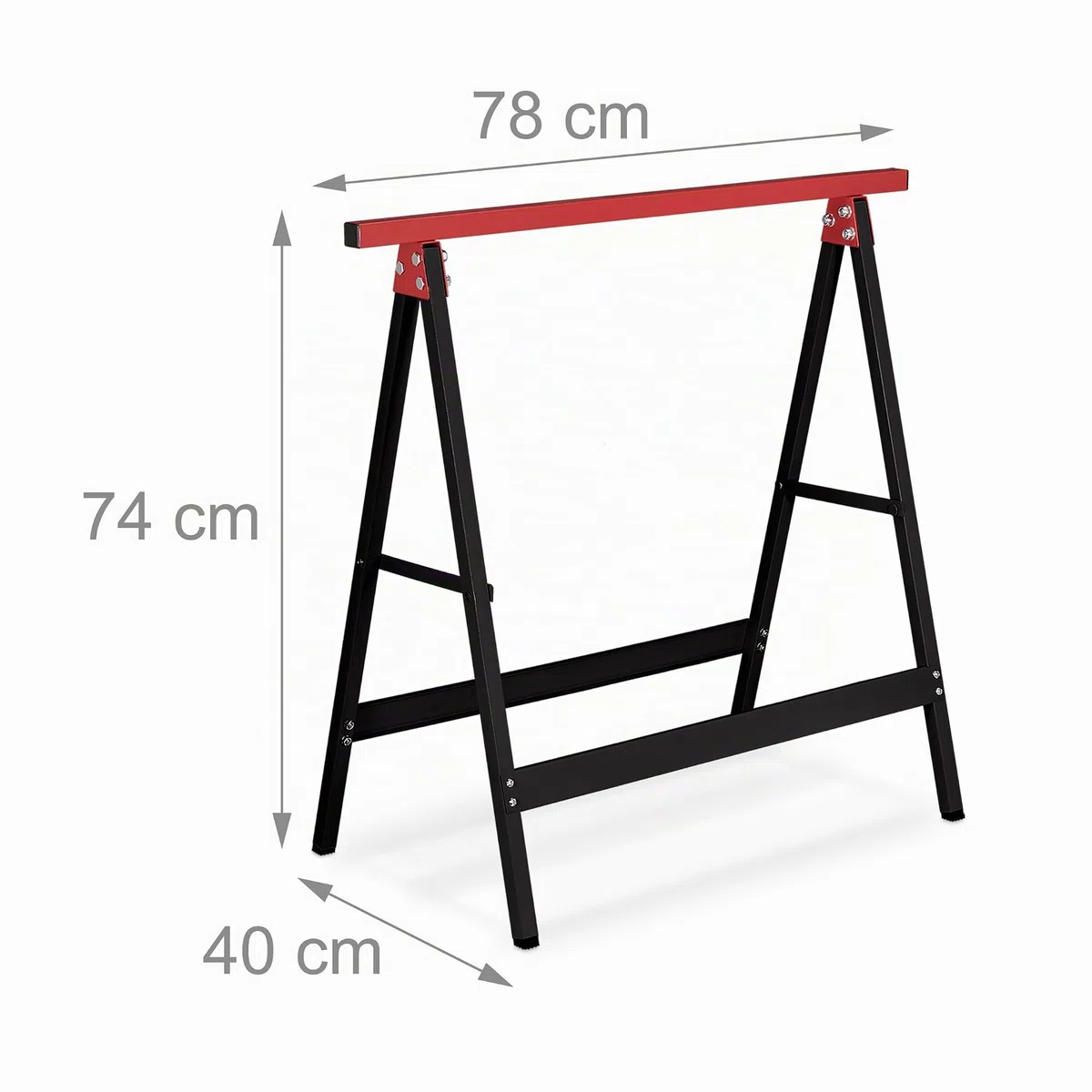 Relaxdays Caballetes de Trabajo 74 x 78 x 40 cm Set de 2, Plegables, 100 kg, Borriquetas de Taller, Pintor, Negro y Rojo