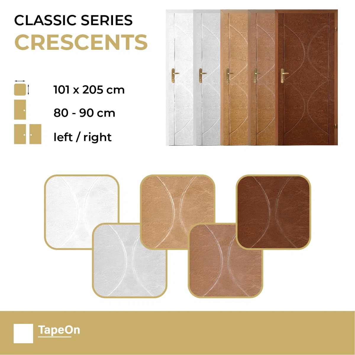 TapeOn moderno revestimiento de puerta para autoensamblaje | Reparación de puertas para puertas interiores (White, T2 CRESCENTS)