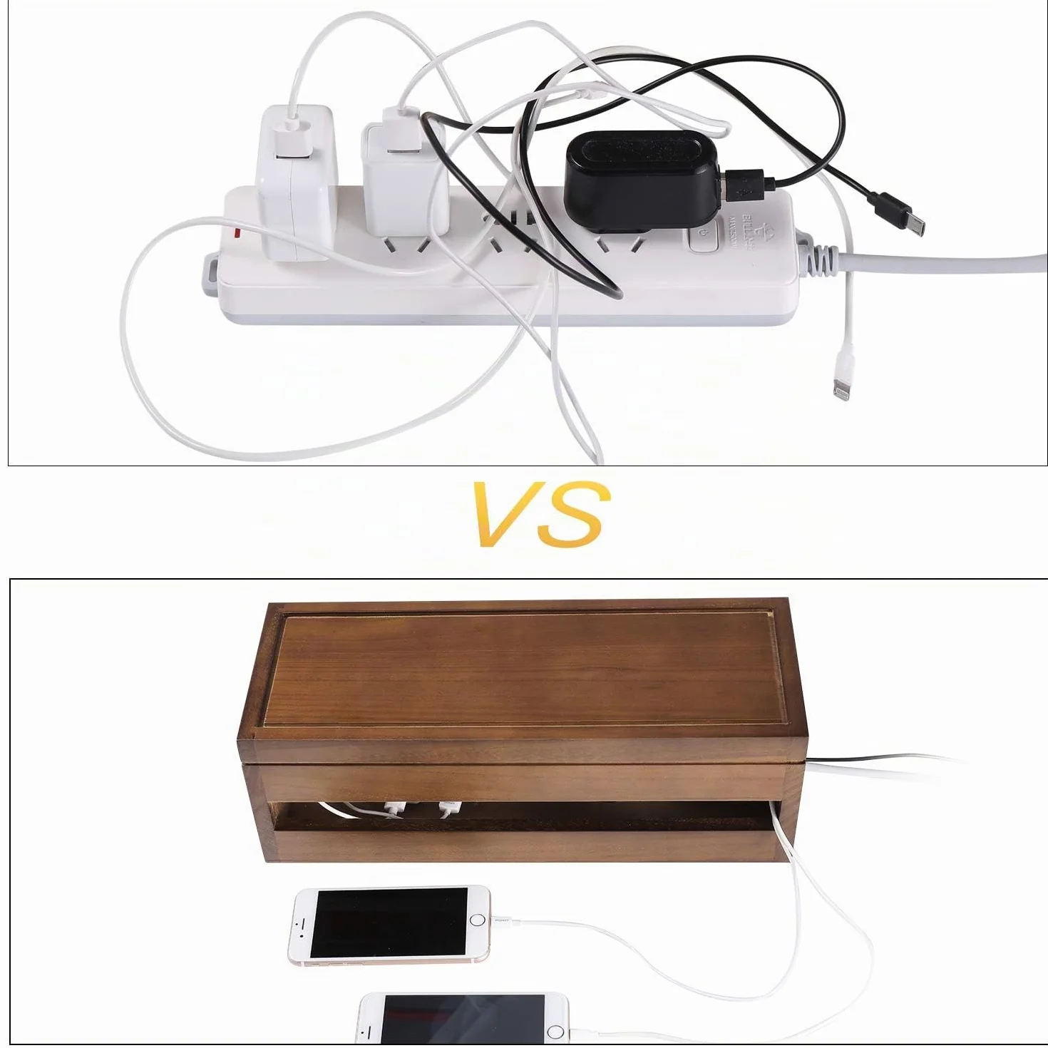 Changsuo Caja organizadora de Cables de Madera para Cable de extensión, Protector de sobretensión, Corrector de gestión de Cables, marrón