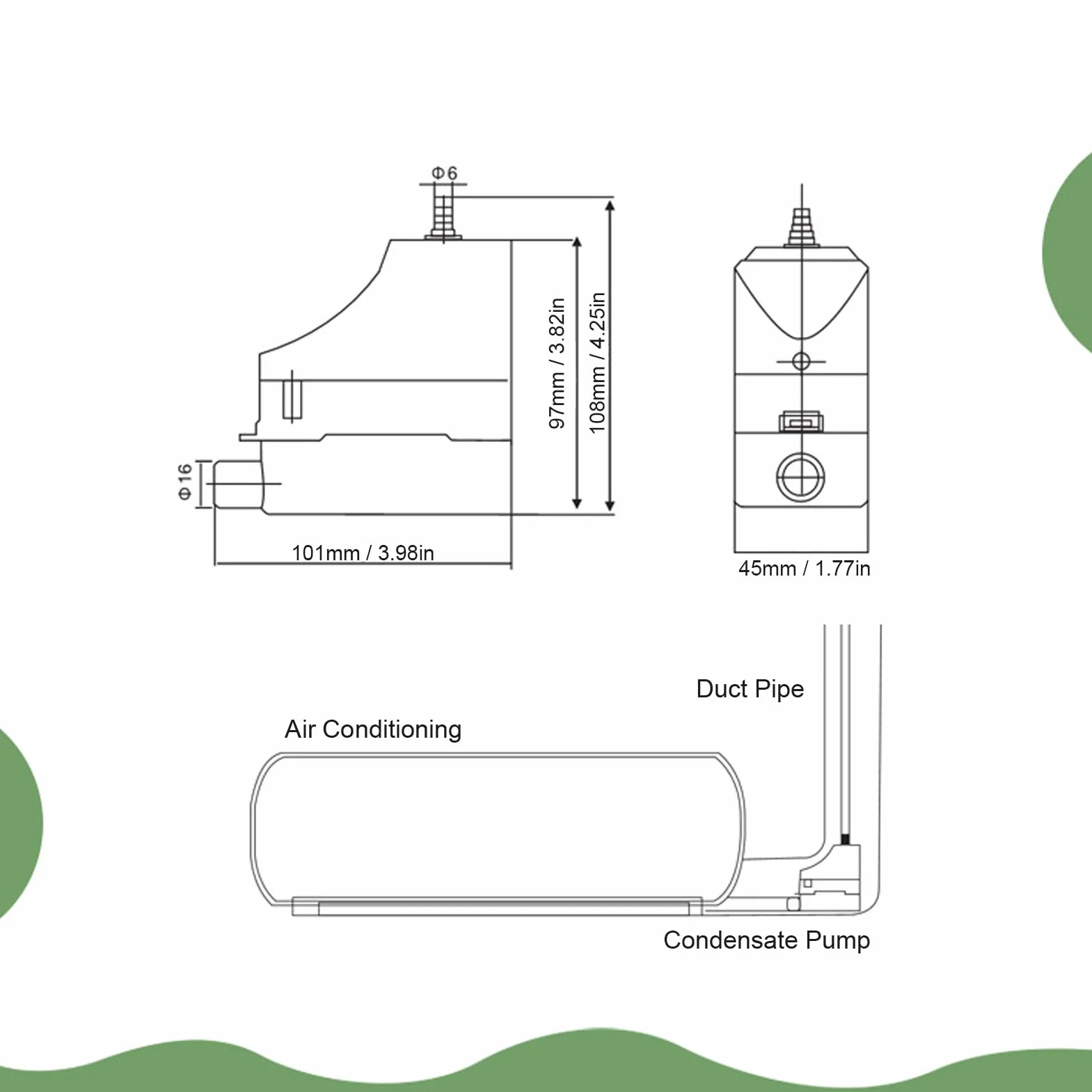 Bomba de Drenaje del Aire Acondicionado, Bomba Automática de Eliminación de Condensado, Bomba de Elevación de Agua Condensada para 10kw Energía de la Unidad de Aire Acondicionado