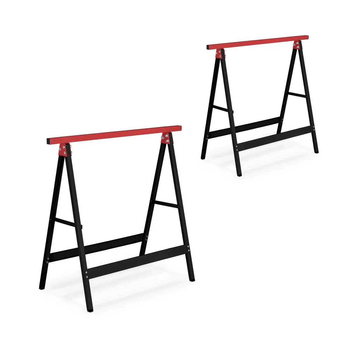 Relaxdays Caballetes de Trabajo 74 x 78 x 40 cm Set de 2, Plegables, 100 kg, Borriquetas de Taller, Pintor, Negro y Rojo
