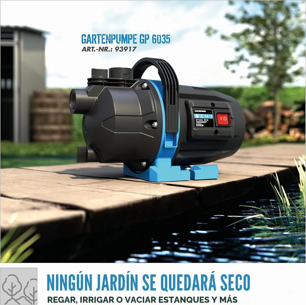Güde Bomba de jardín GP 6035 (600 W, caudal máx. 3200 l/h, altura de aspiración hasta 7 m, rosca de conexión de 1" IG, bomba jet para riego de jardín)