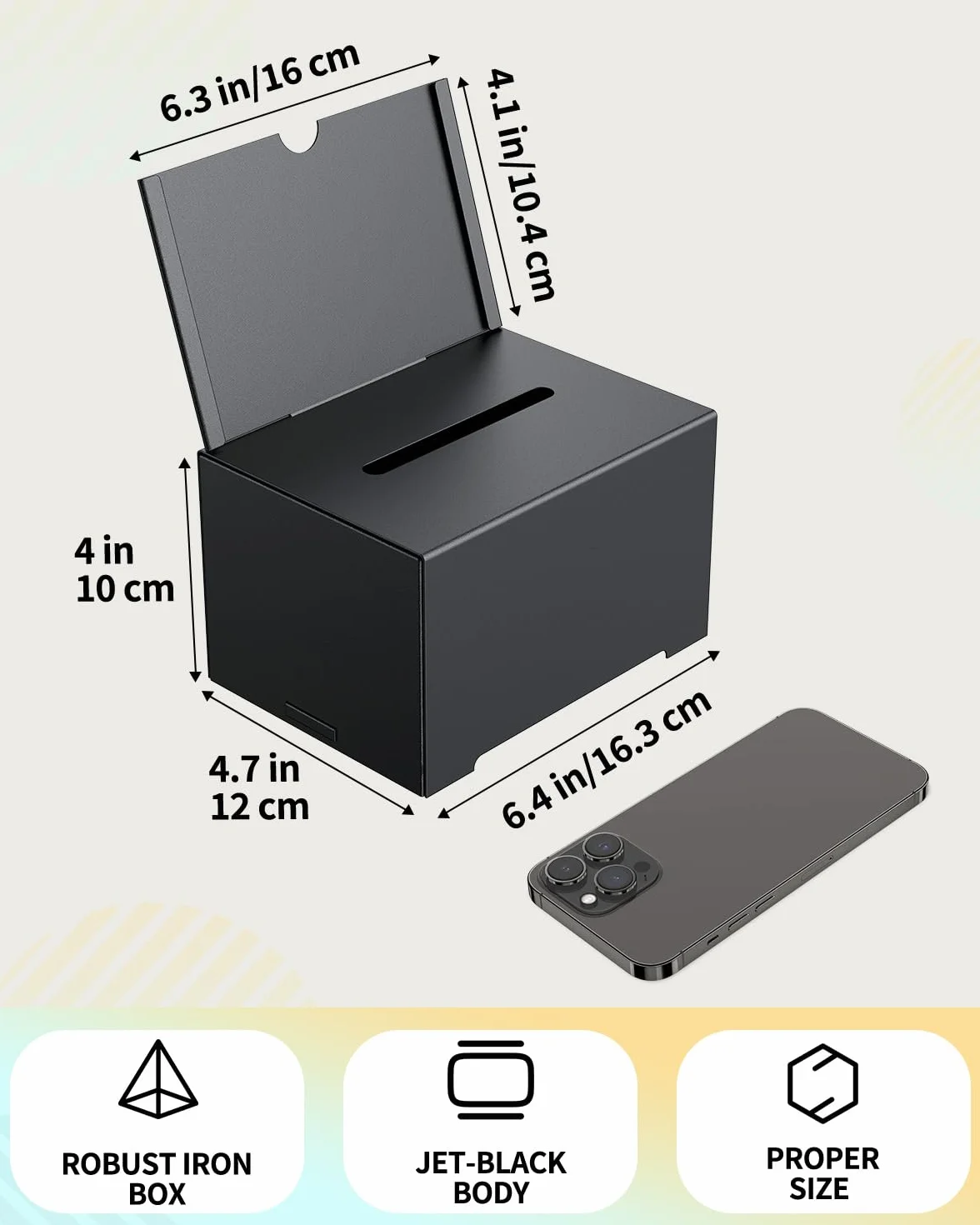 Caja metálica para donativos Uniclife, 2 unidades, urna electoral negra, 16,3 x 11,9 x 10,2 cm