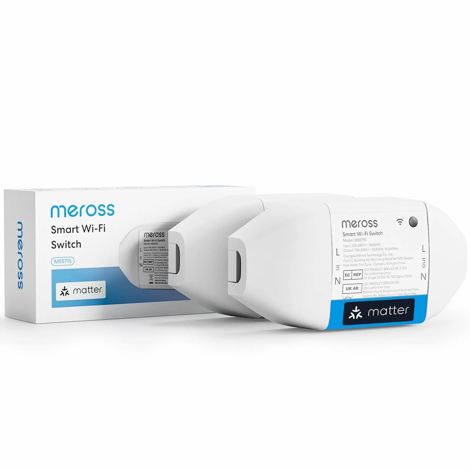 Meross Interruptor Inteligente Matter, 16A Interruptor WiFi con Matter Simple Setup (MSS) y Monitoreo de Energía, Universal DIY Compatible con Apple Home, Alexa y Google Home, 2PCS