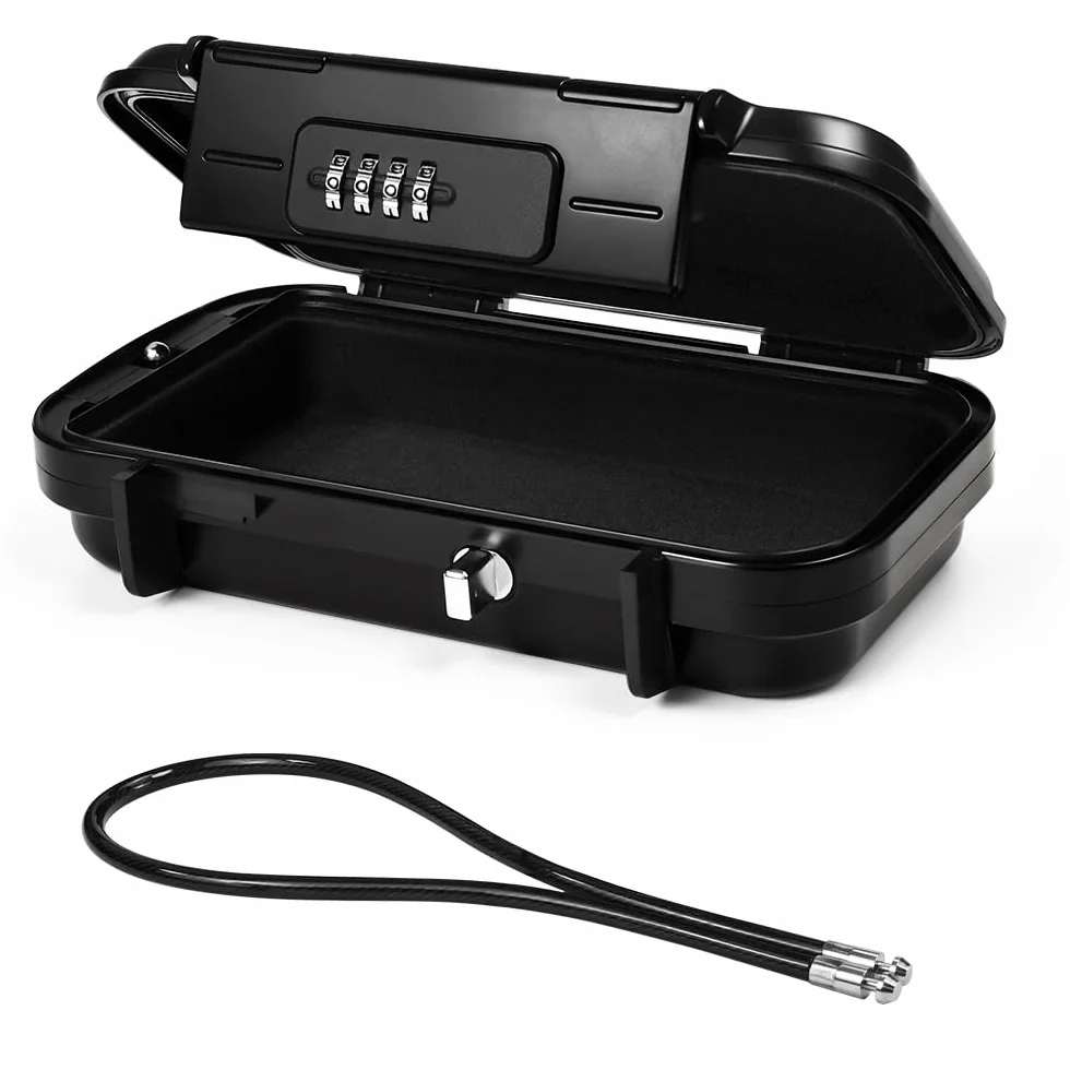 Caja Fuerte Pequeña Portátil con Cable de Acero, Código Impermeable Antirrobo Ignífuga para Viajes