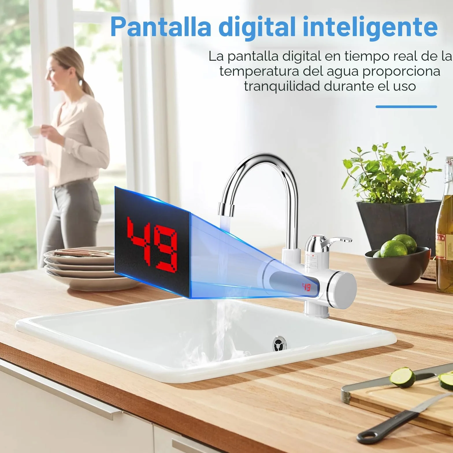 Grifo instantáneo de 220 V, 3000 W, calentador de agua eléctrico, grifo rápido con pantalla digital LED, cocina, baño, acero inoxidable, grifo eléctrico