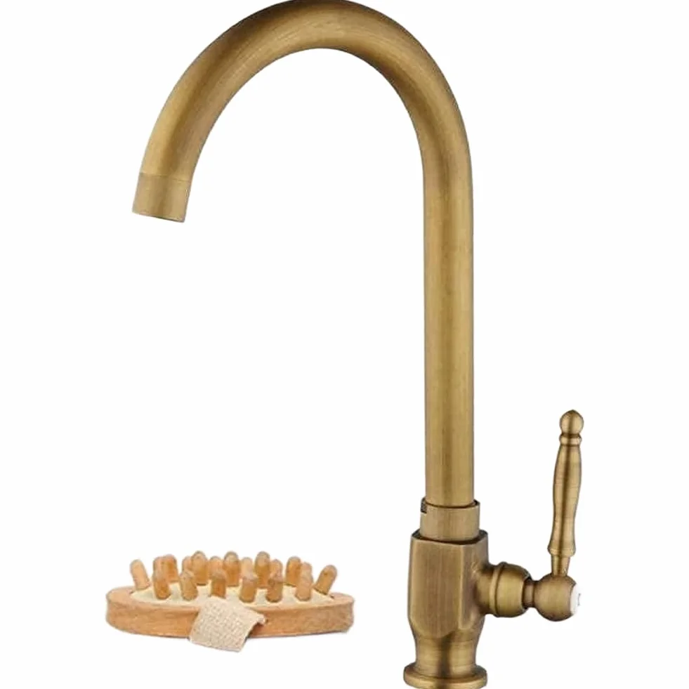 Grifo de agua fría de cobre antiguo, giratorio 360° vertical, control en espiral, acabado latón