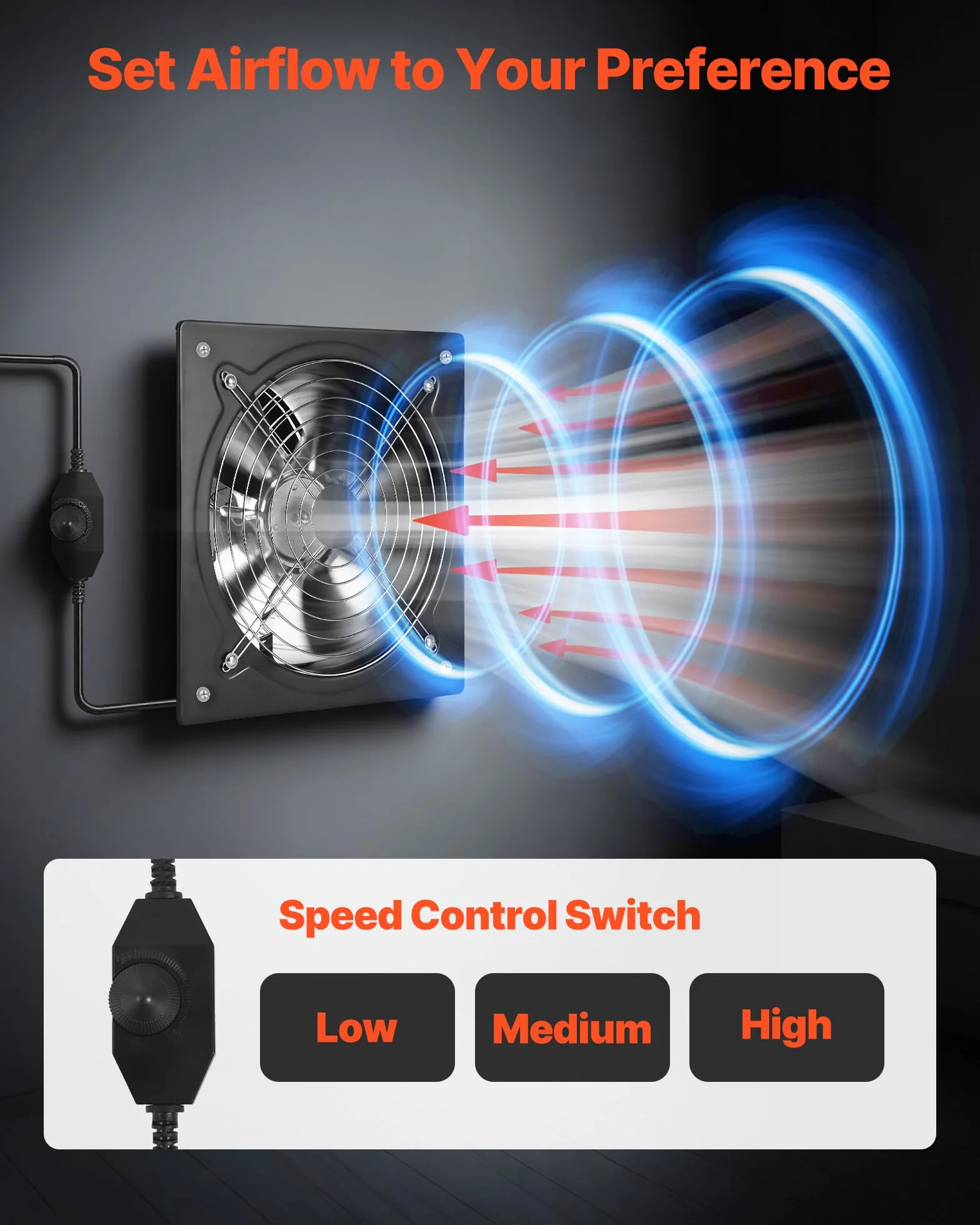 VEVOR Ventilador Extractor de 70 W 2647 m³/h, Extractor de Aire de 305 mm, con Interruptor de Velocidad Válvula contra Retorno, Montaje para Pared, Ventilación para Ático Taller Sótano Garaje Cocina
