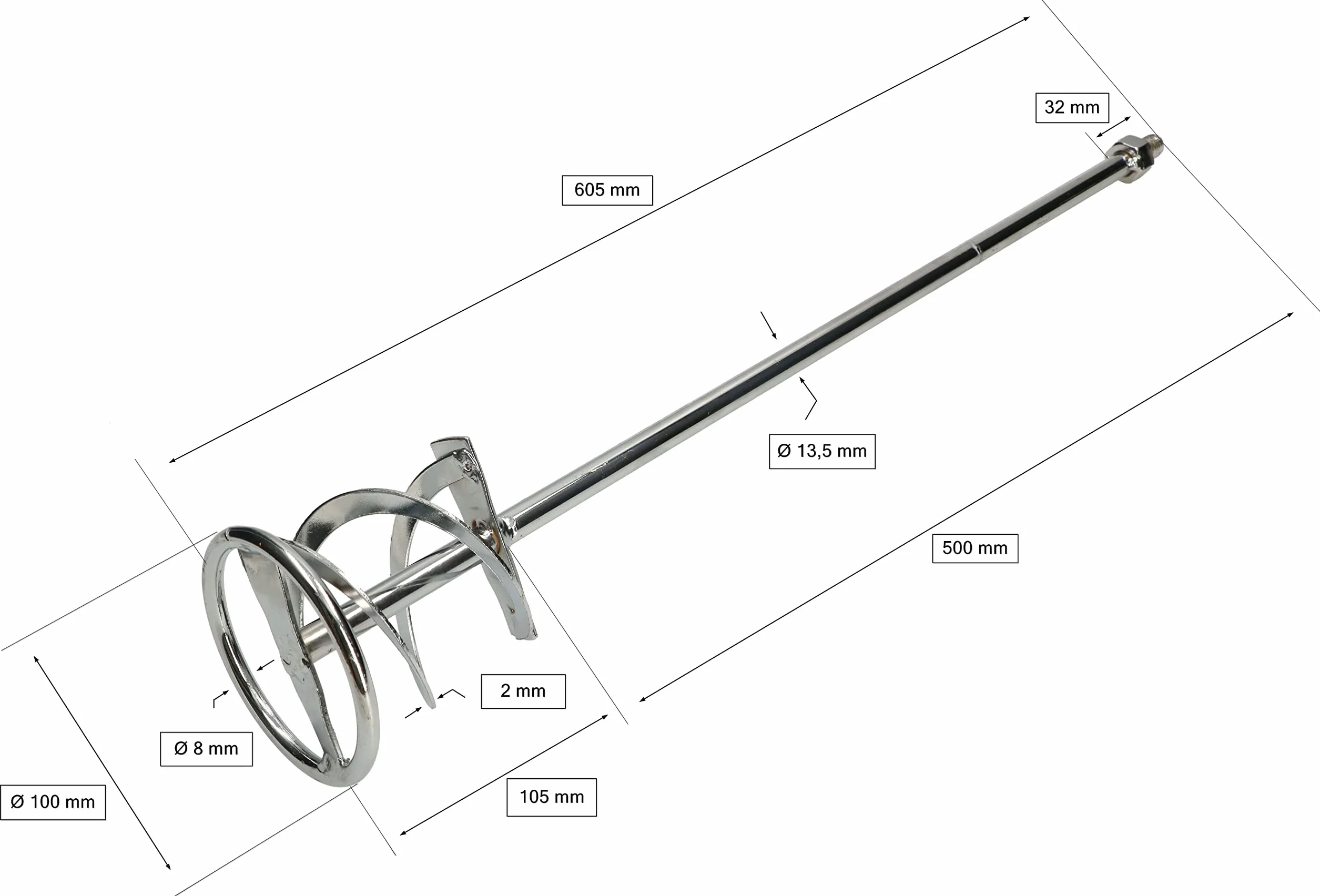 KOTARBAU® Varilla mezcladora 100 mm con rosca M14, Mezclador, Agitador, Meclador de pintura, cola, mortero, yeso, cemento, Mezcladora espiral, Batidora de yeso