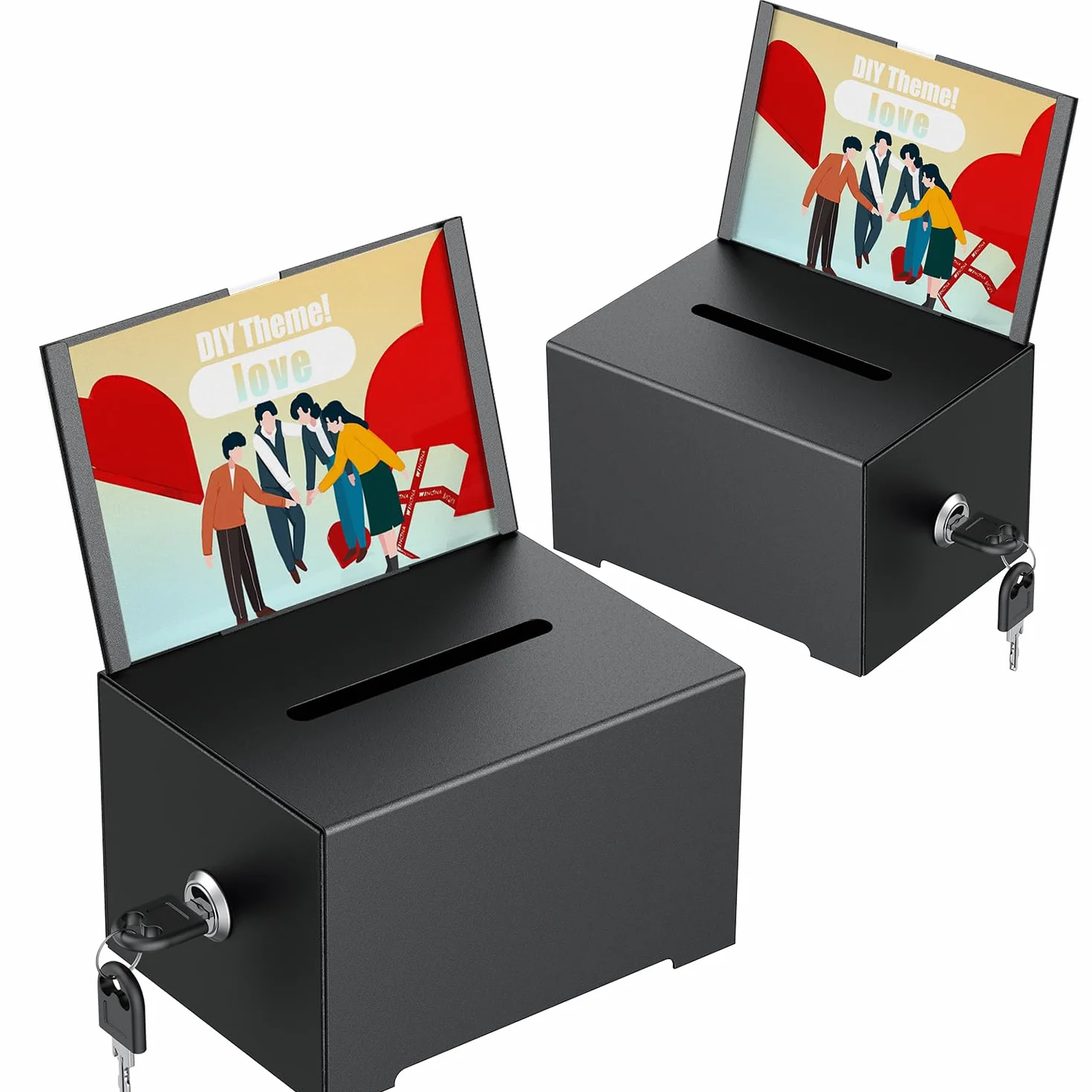Caja metálica para donativos Uniclife, 2 unidades, urna electoral negra, 16,3 x 11,9 x 10,2 cm