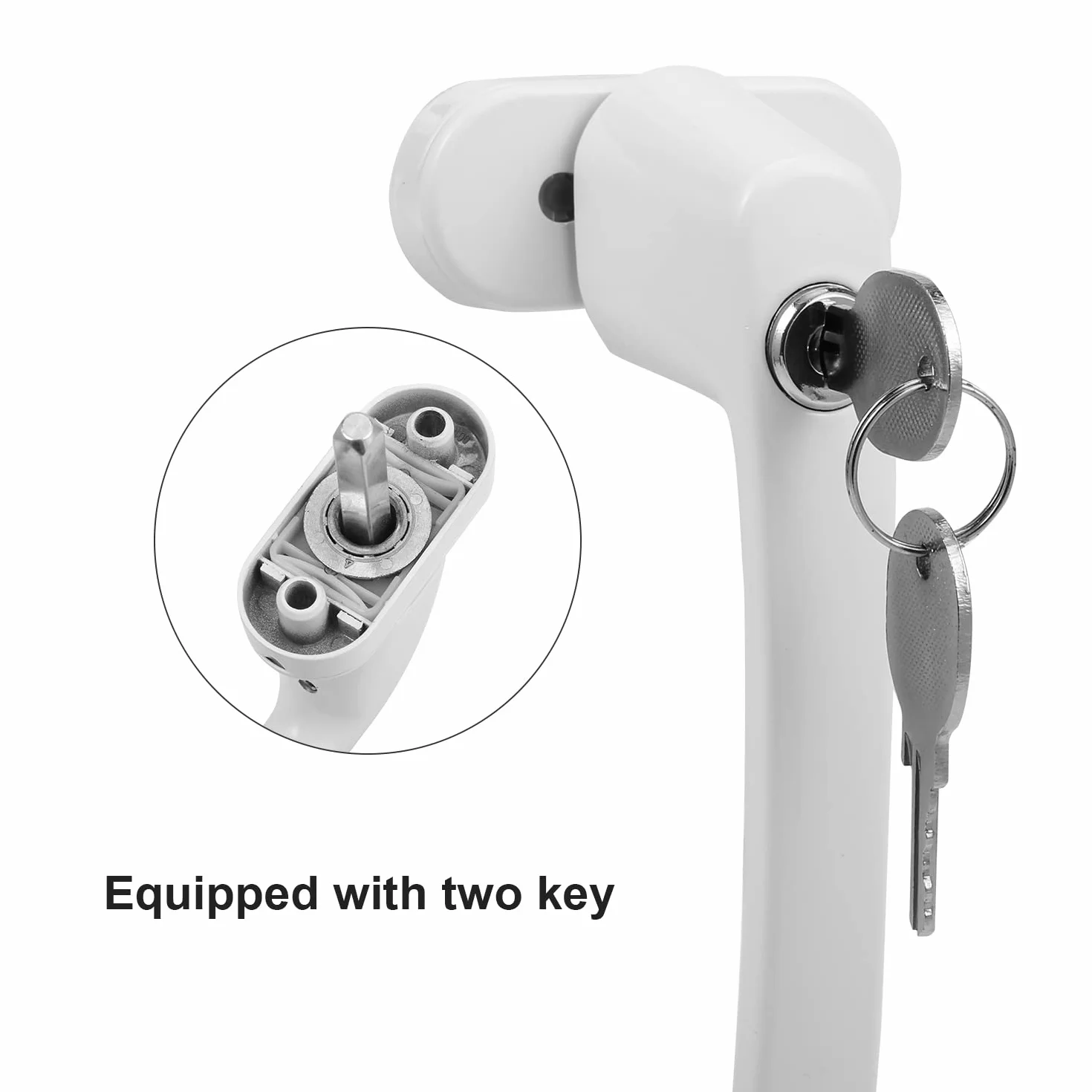 Jopassy Tirador de ventana de aluminio, 8 unidades, color blanco, con cerradura, llave de seguridad para niños en longitud de pasador de 35 cm, cierre uniforme para Windows