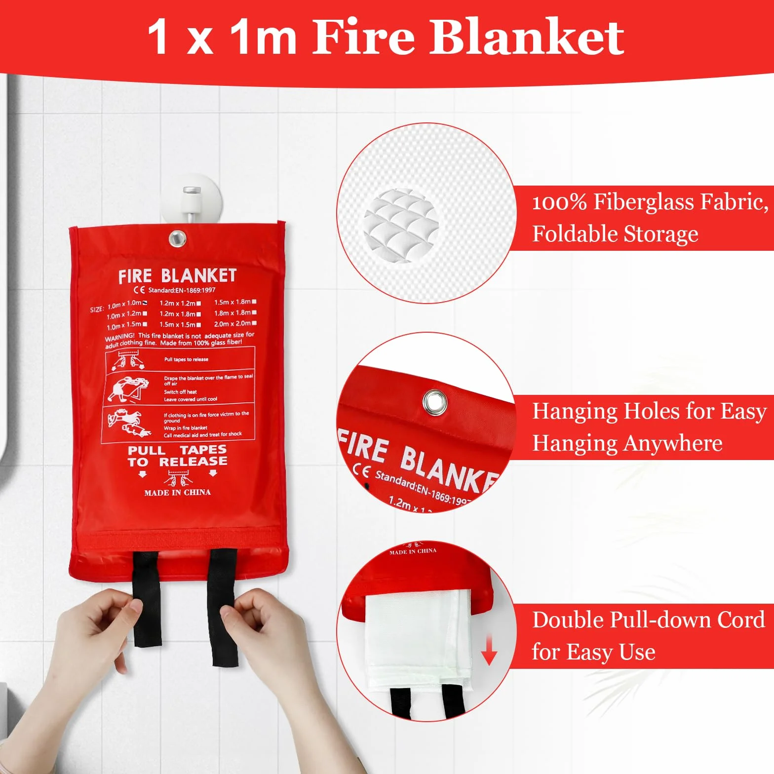 4 Piezas Manta Ignífuga, 1m x 1m Manta de Fuego de Fibra de Vidrio, Manta de Emergencia contra Incendios, Manta contra Incendios, Manta Ignífuga de Emergencia para Casa Cocina