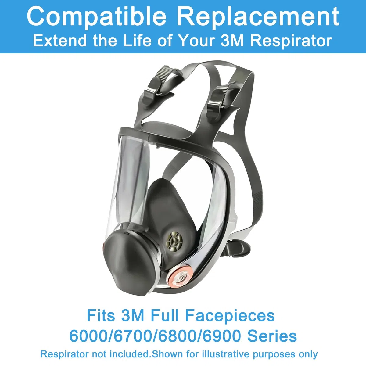 2 diademas de repuesto para máscara facial completa serie 6800, goma antideslizante con hebillas de metal, accesorio de respirador industrial