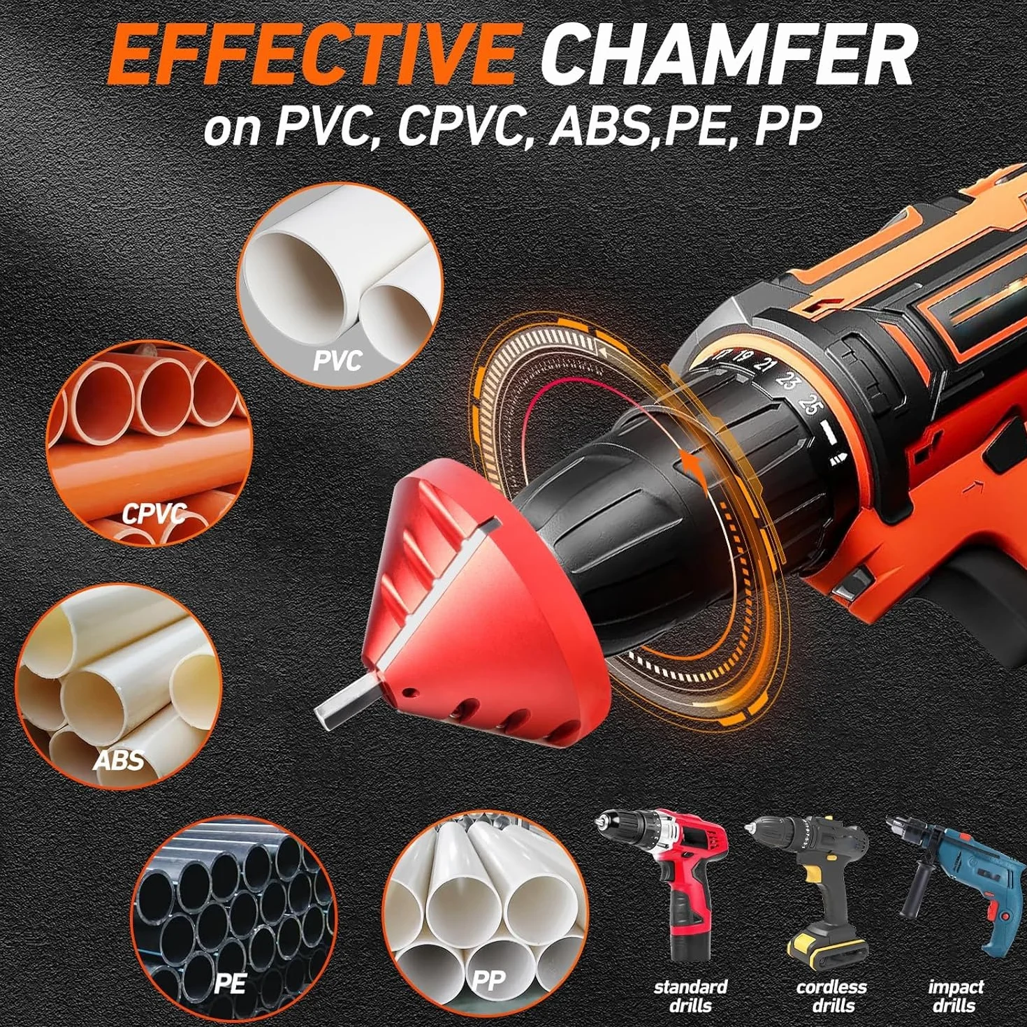 2 en 1 herramientas desbarbado, pvc escariador de chaflán de tubería herramientas interior/exterior, herramienta de biselado tuberías y mangueras para tubos de PVC, CPVC, ABS, PP, PE