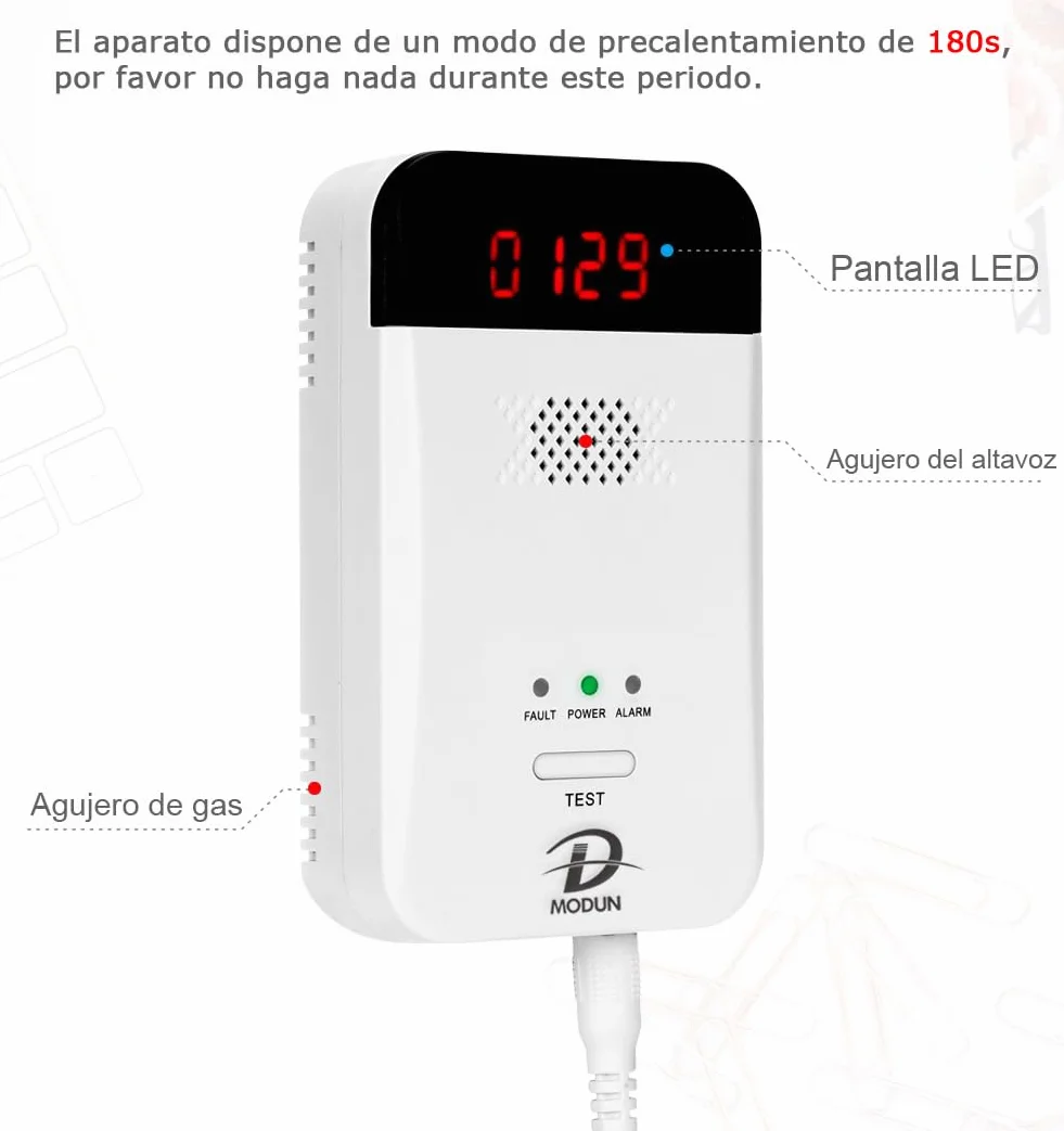 D MODUN - Detector de Gas, Gas Natural | LPG | Detector de fugas de gas de carbón, monitor de gas con enchufable con alarma de sonido y pantalla LED, alarma de gas combustible metano propano butano