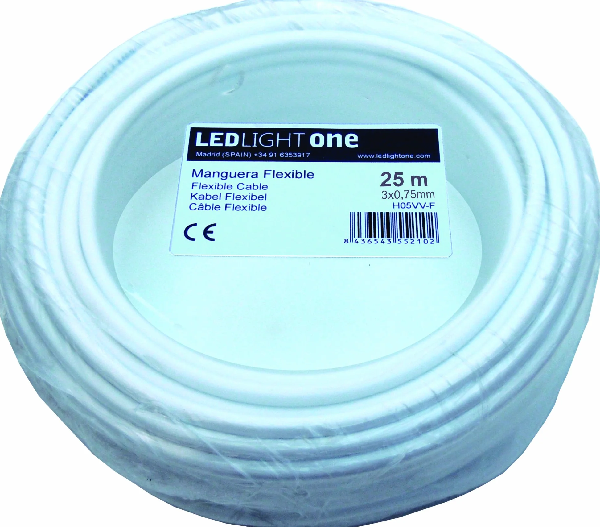 Cable eléctrico H05VV-F Manguera 3x0,75mm 25m Blanco 500V 70°C
