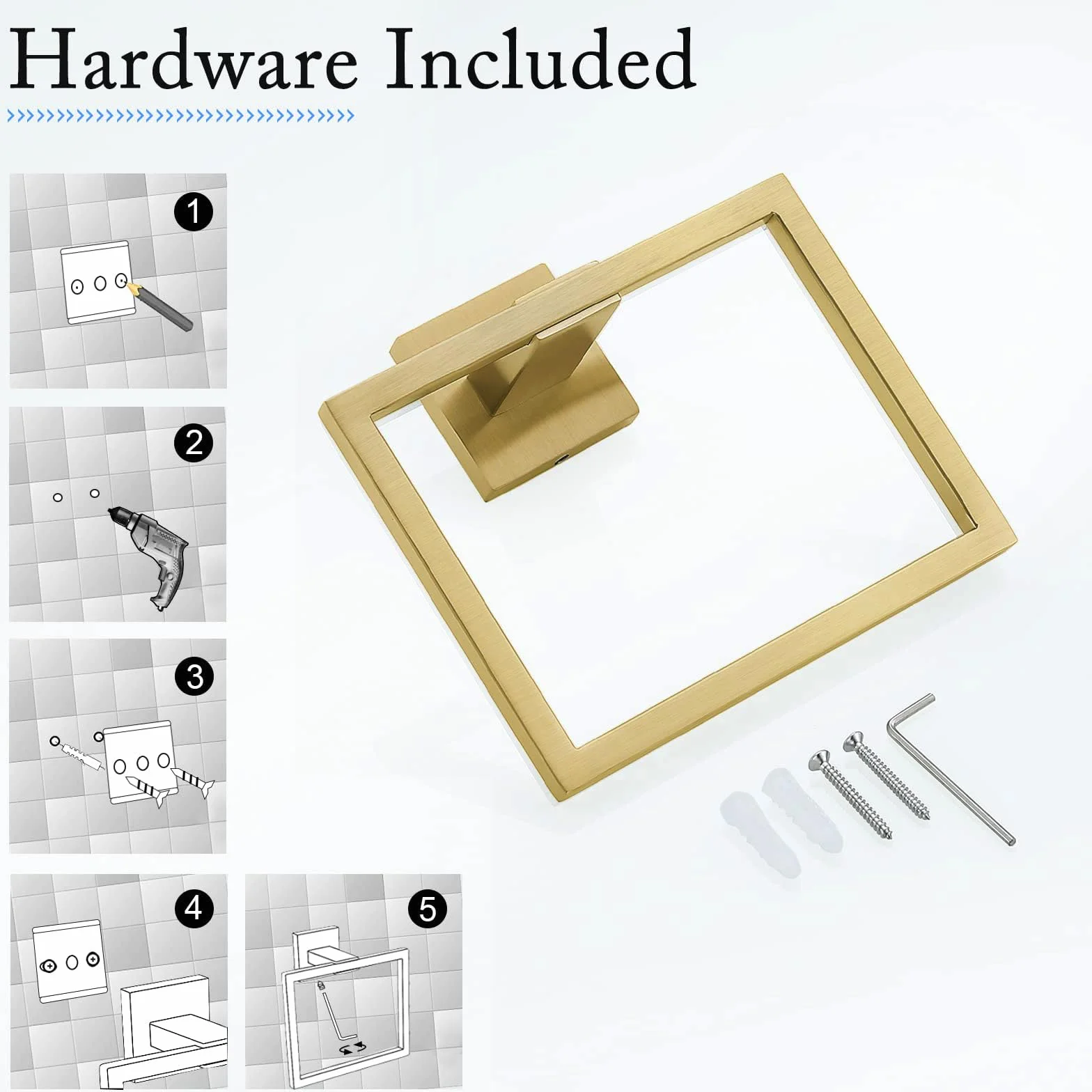 TURS Soporte de papel higiénico para montaje en pared, acabado de latón cepillado para baño y cocina, impermeable y resistente al óxido