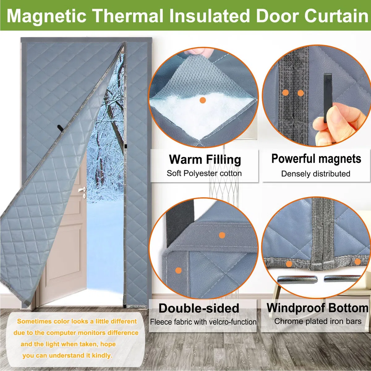 Risareyi Cortina de Puerta Aislante Termica Frio y Calor 140x215cm, Gris Aislamiento Cortinas Térmica Magnética para Puerta Exterior Salón Balcón, Impermeable, Cierre Automático
