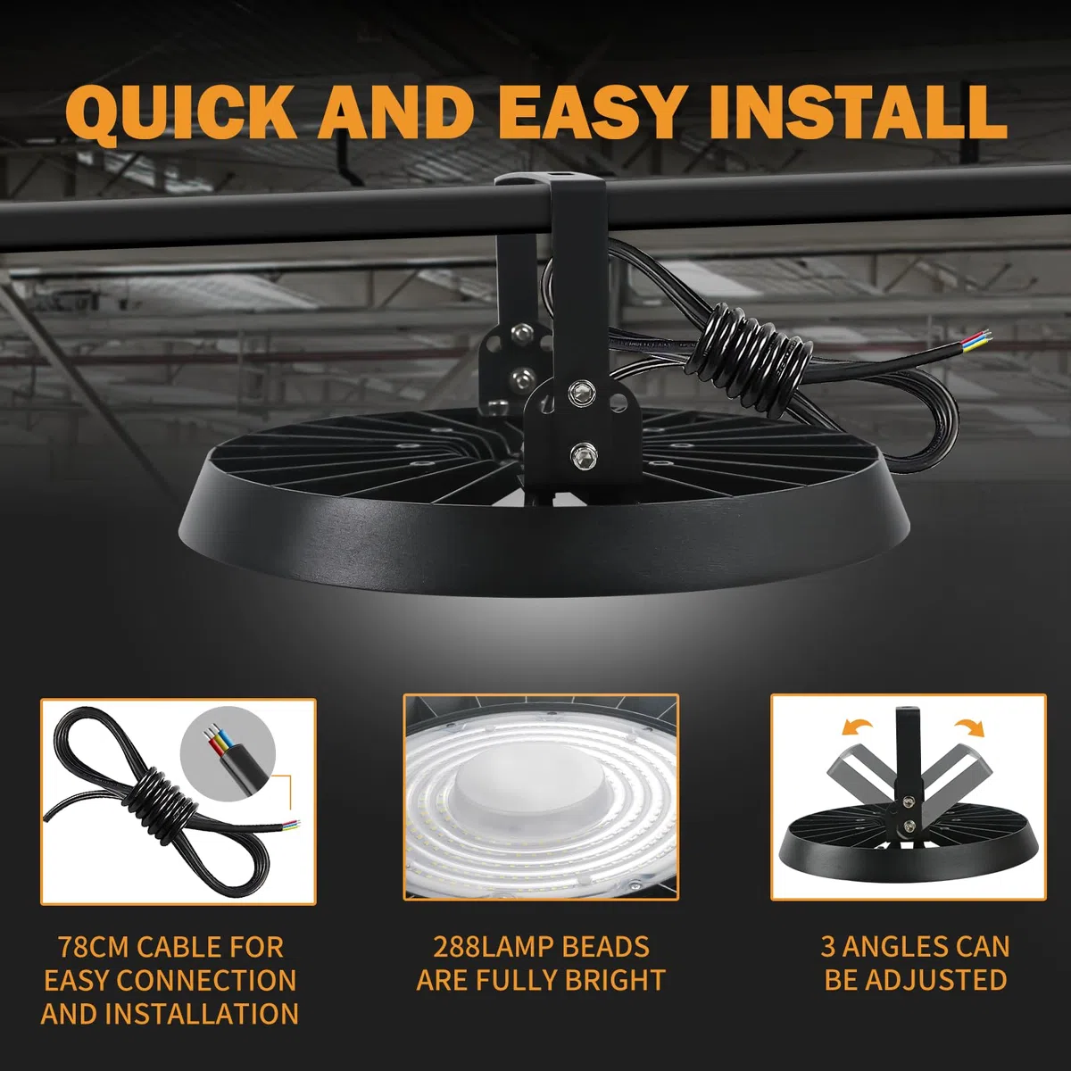 UFO LED Naves Industriales 300W Lámpara de Alta Bahía, 30000LM Foco IP65 6500K Impermeable para Patio, Garaje, Fábrica, Taller