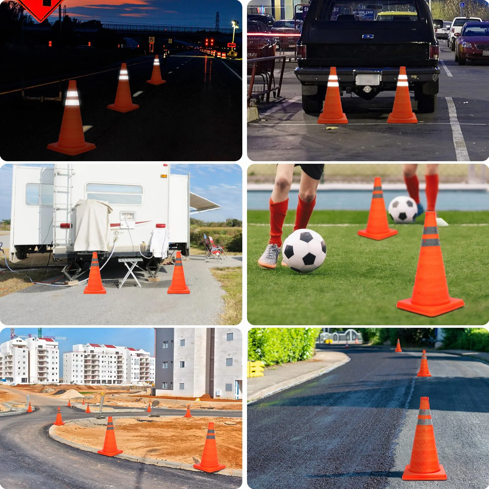 TAOPE Conos de Seguridad Vial Plegables 45cm con Collar Reflectante Naranja 4 PCS