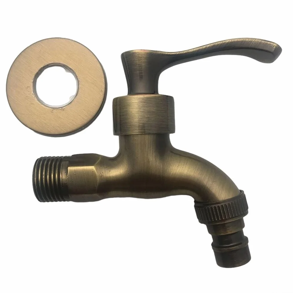 Grifo de Bronce Antiguo para Lavadora y Jardín - Decorativo Vintage para Exteriores, Fregona de Piscina, Montaje en Pared, Estilo Retro