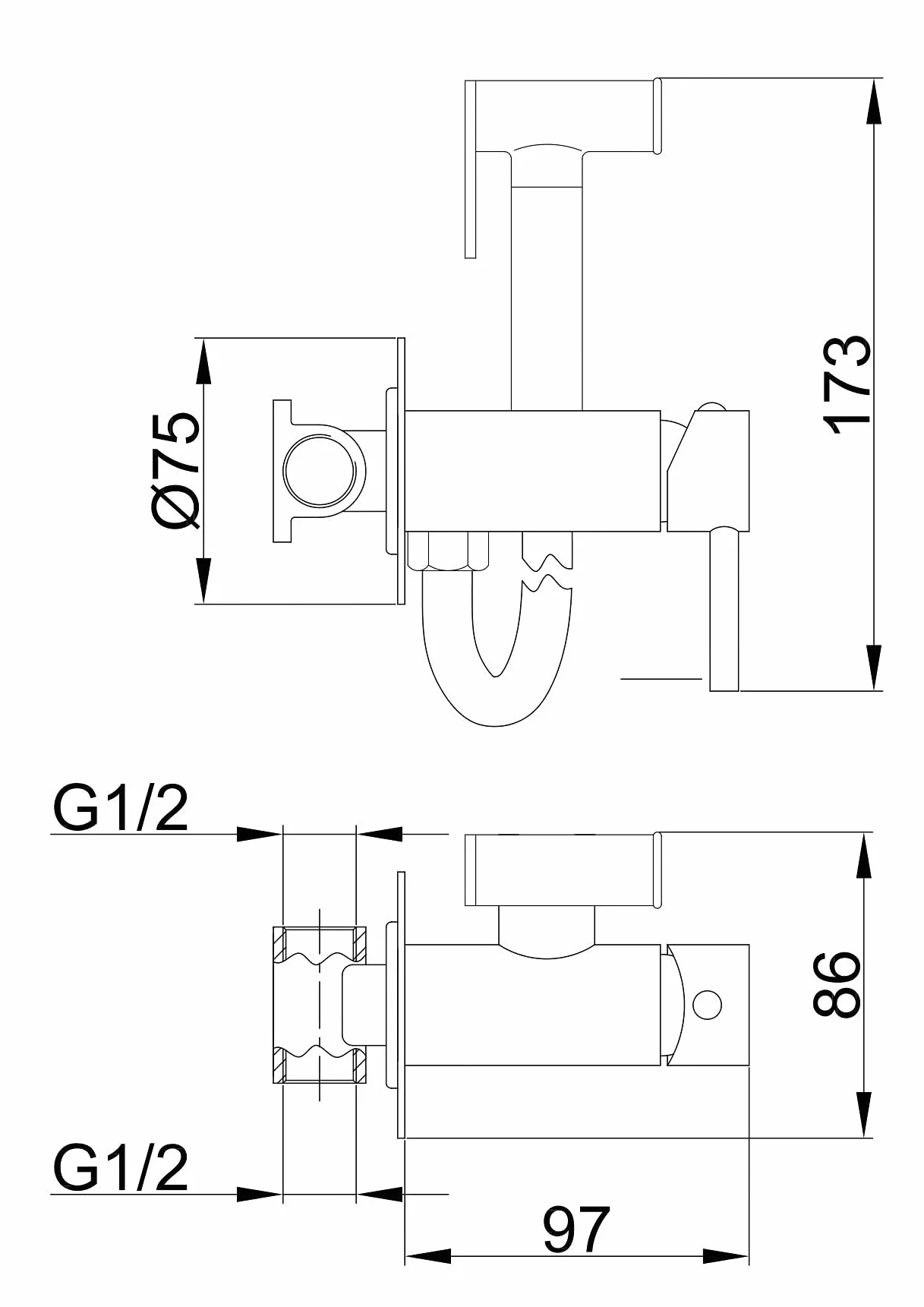 VALAZ Grifo Bidet Empotrado Cromado | Grifo Monomando Bidet | Ducheta Higiénica WC, Mezclador Agua Fría y Caliente, Ahorro de Agua | Instalación Facil | Latón, Inoxidable, Redondo, Serie Guadiana
