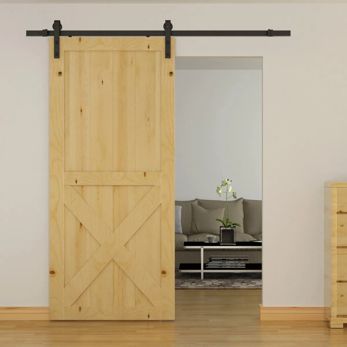 HOMCOM Juego de herrajes para puerta corredera 200 cm juego completo con rieles, rodillos, topes de riel, juego de tornillos para puerta, sistema de puerta corredera de acero al carbono negro