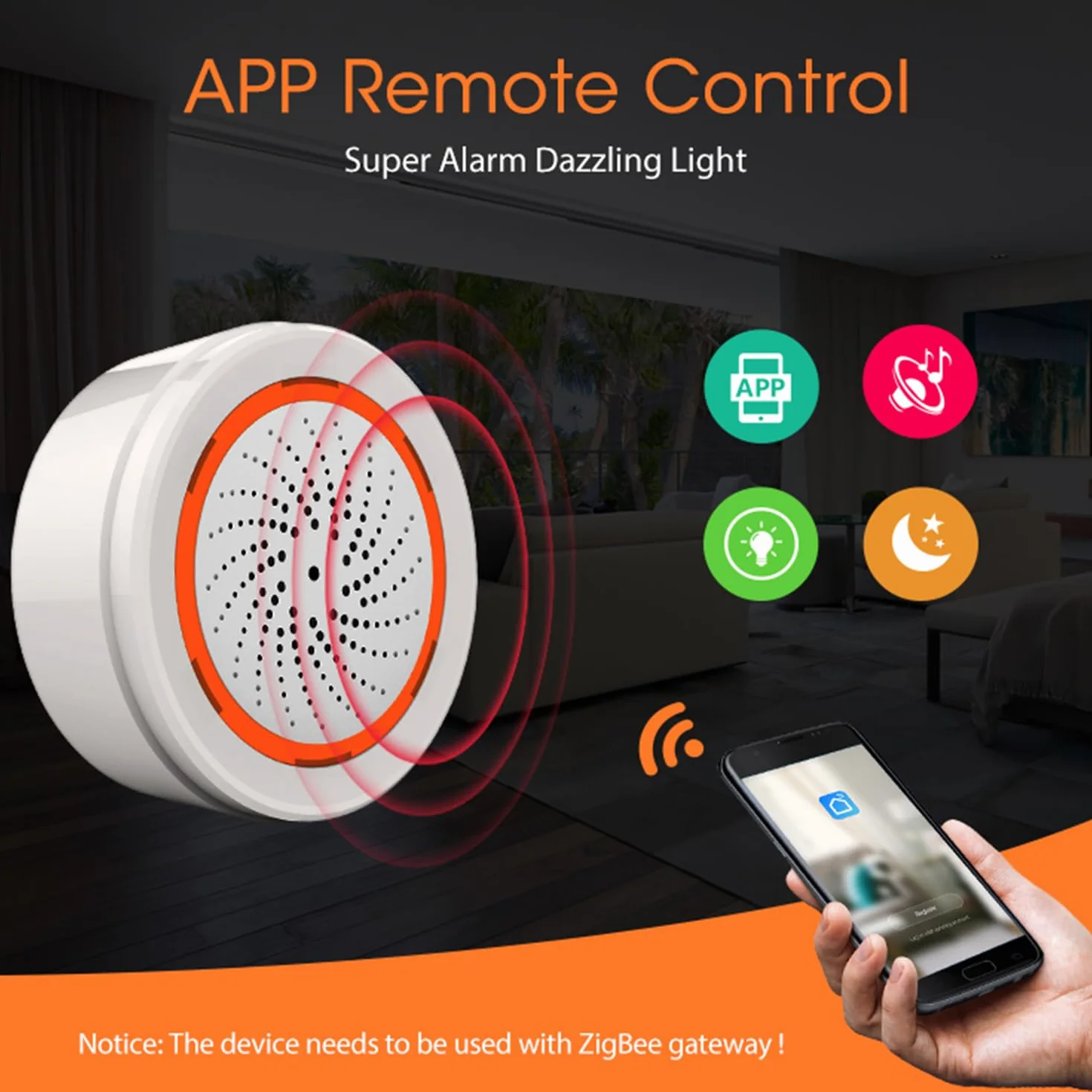 Zigbee Alarma Inteligente de Sirena 100 dB Inalámbrica para Seguridad del Hogar