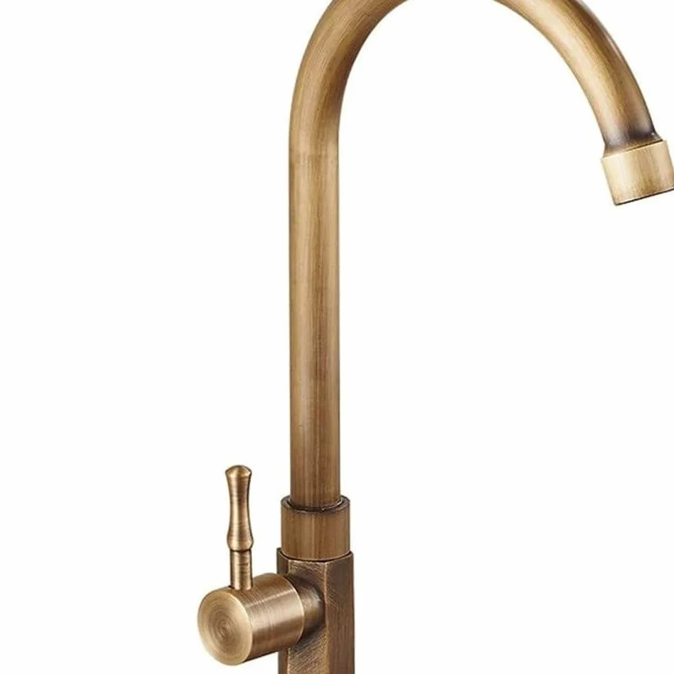 Grifo de agua fría de cobre antiguo, giratorio 360° vertical, control en espiral, acabado latón