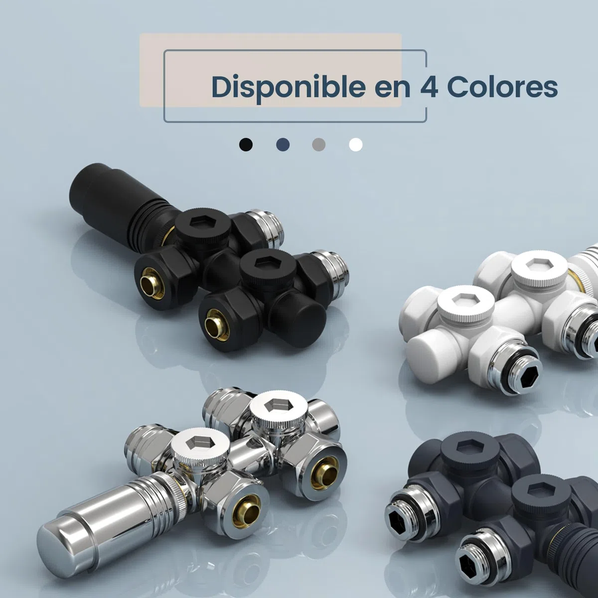 EMKE Conjunto Multiblock para Radiadores, Válvula de ángulo y en línea recta, Conexión central, Válvula de radiador con termostato, Antracita