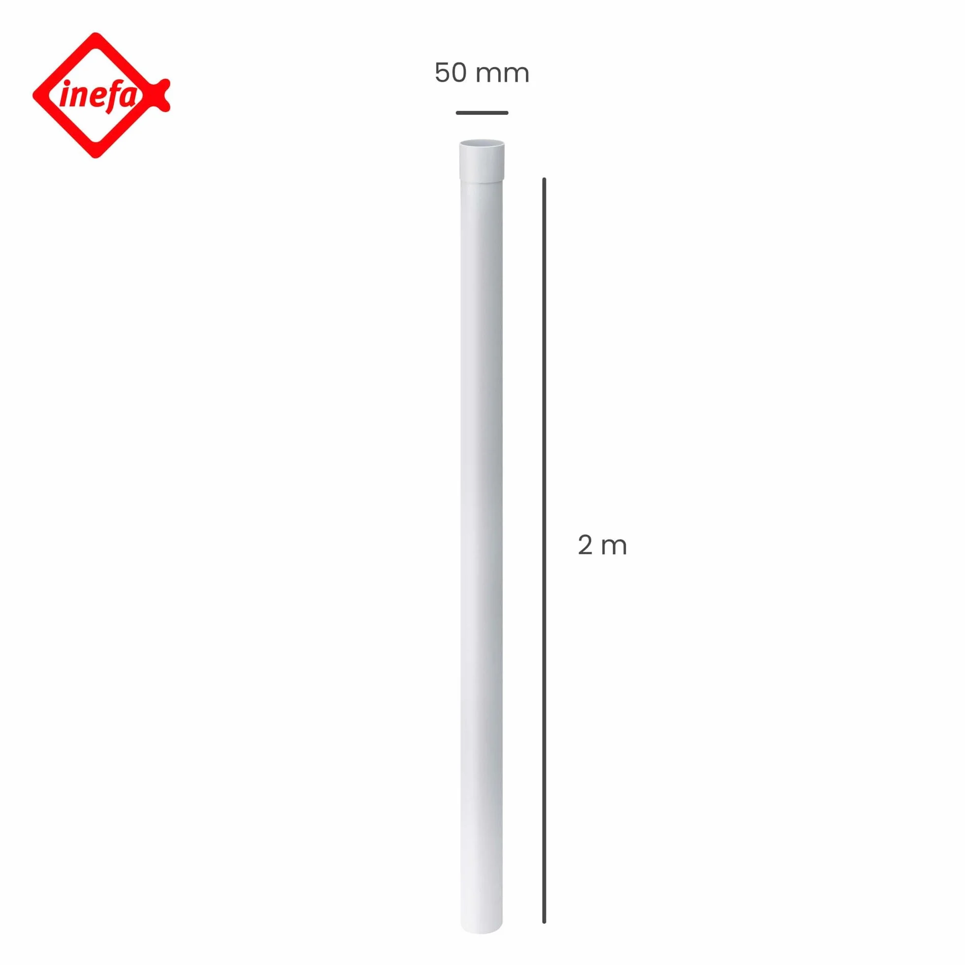 INEFA Juego de tubos de bajada 50mm, PVC 2m Blanco Accesorios para canalones, fácilmontaje enchufable,made in Germany