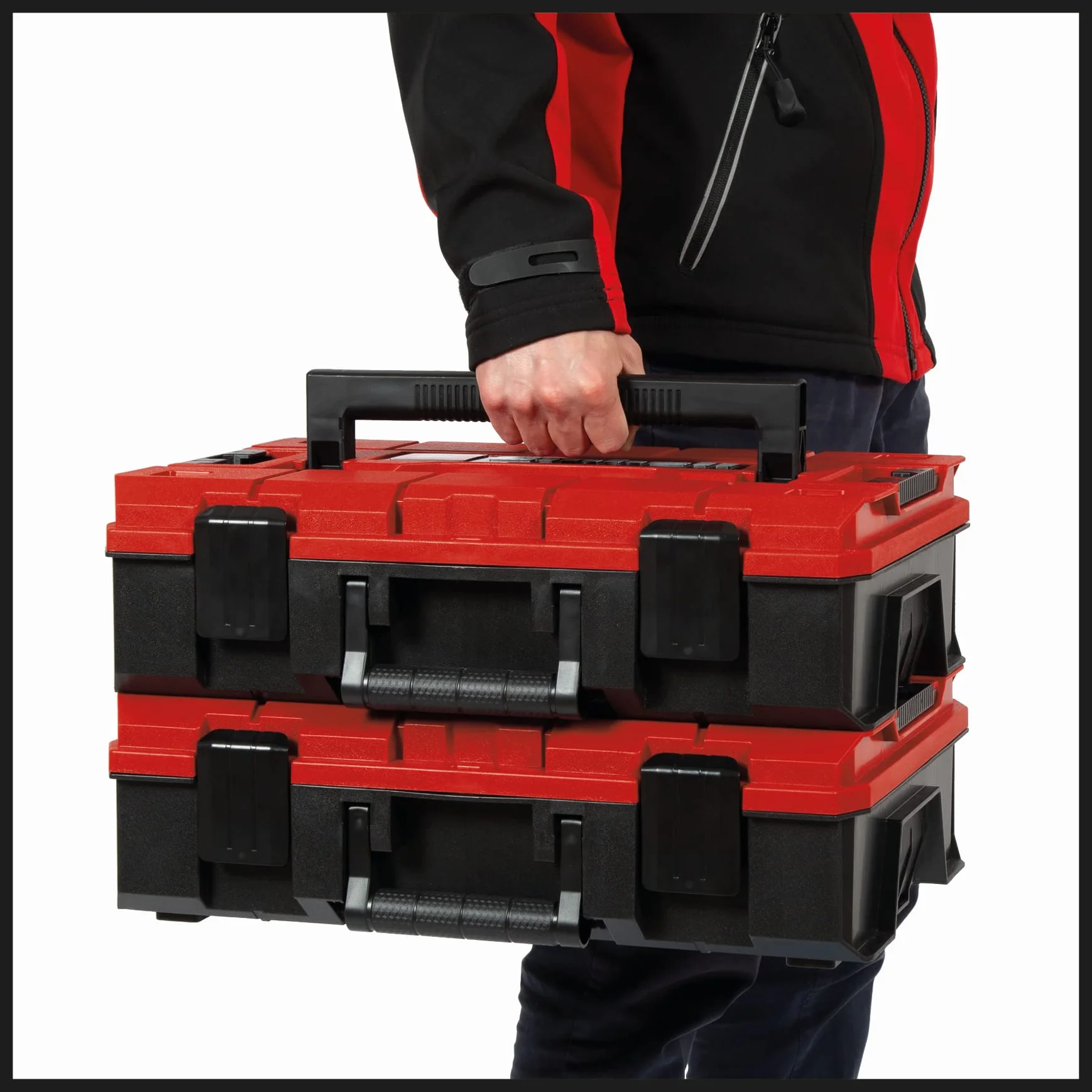 Einhell Maletín E-Case (System Box) espuma (sistema de enclavamiento, 2 insertos de espuma, diseño protegido contra salpicaduras de agua, resistencia al calor y al impacto, 2 agarres plegables)
