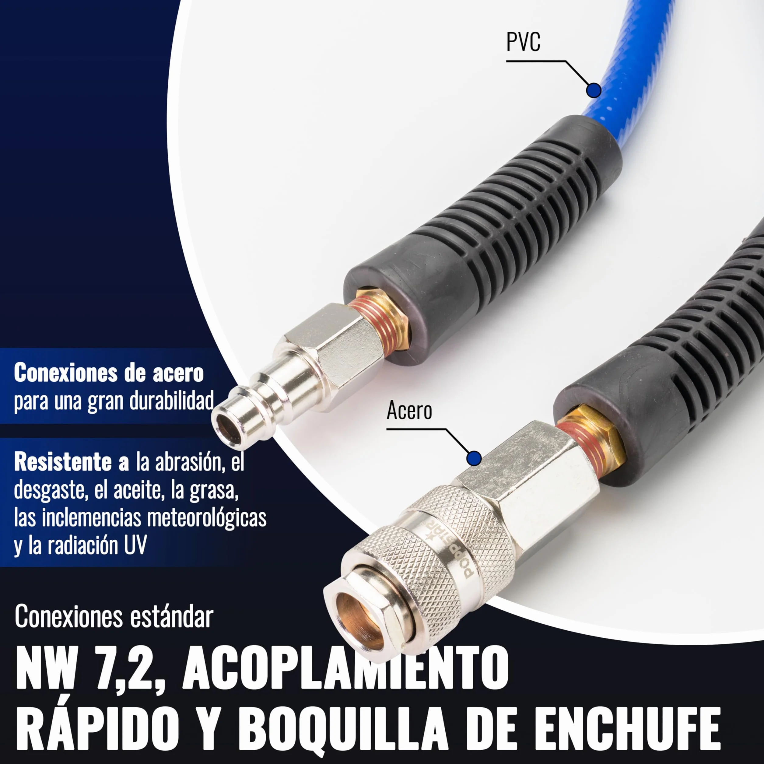 Poppstar Manguera para aire comprimido de PVC 6/12 mm, longitud 20 m, conexión rápida & enchufe macho, 20 bar, azul