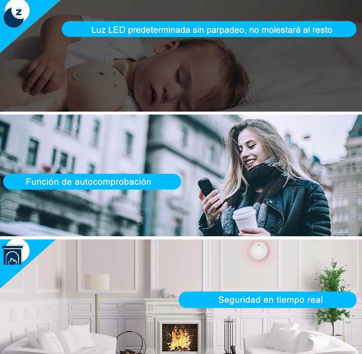 Detector de Humo Inteligente Wi-Fi, batería 10 años, EN 14604, 1 Pieza, App Tuya/Smart Life