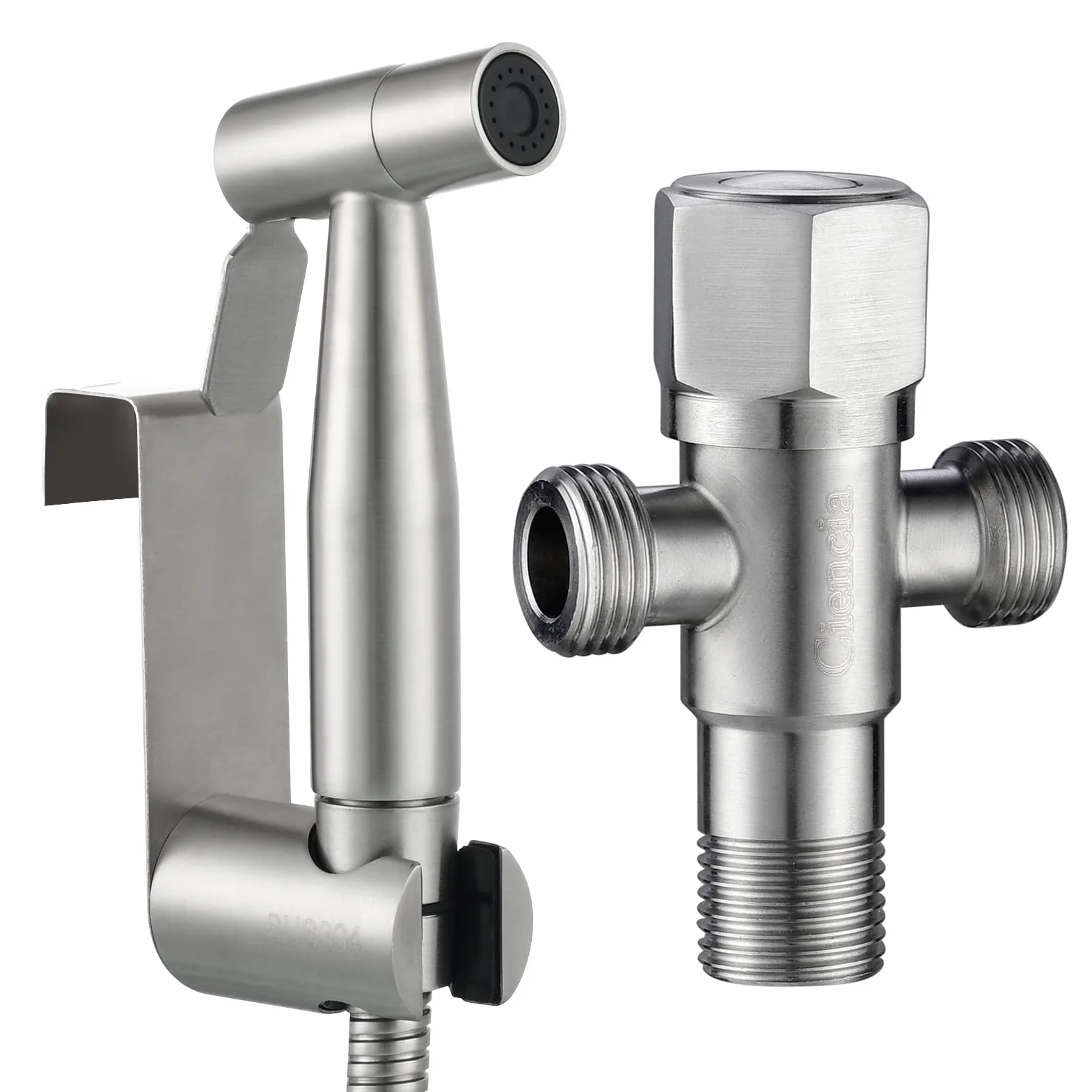Tecmolog Ducha Bidet Acero Inoxidable, Grifo Portatil WC Kit con Soporte Adaptador Manguera 1.2m