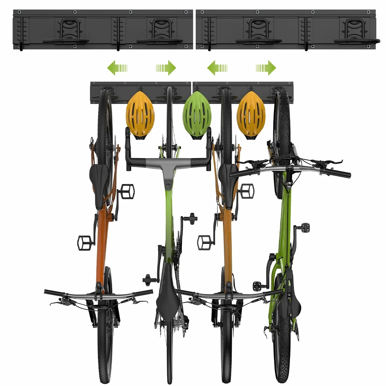 Housolution Soporte de Pared para Bicicleta, Estante de Almacenamiento de Bicicleta 32 Pulgadas, Ganchos para 4 Bicicletas + 3 Cascos hasta 300 Libras Acero Sólido Aparcabicicletas para Garaje, Negro