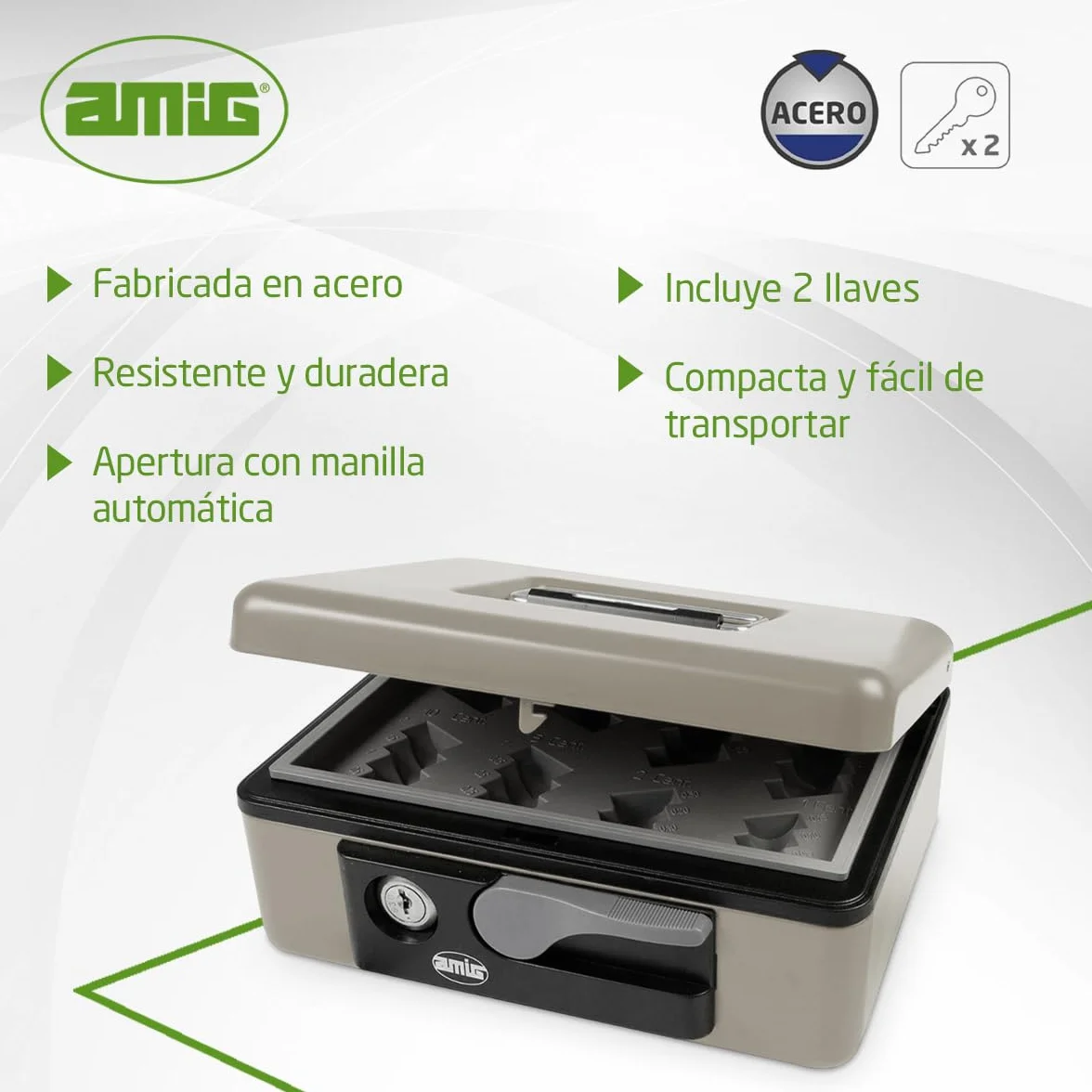 Amig Caja de seguridad para dinero billetes monedas gris acero 230x185x80 mm