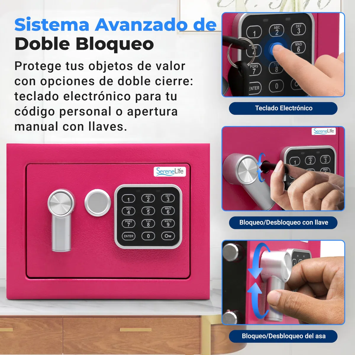 SereneLife, caja fuerte digital, De acero premium, Almacenamiento seguro para efectivo, Armas, Joyas, Ideal para hoteles, Gabinetes y uso domestico, Acceso electronico y mecanico, 2 llaves