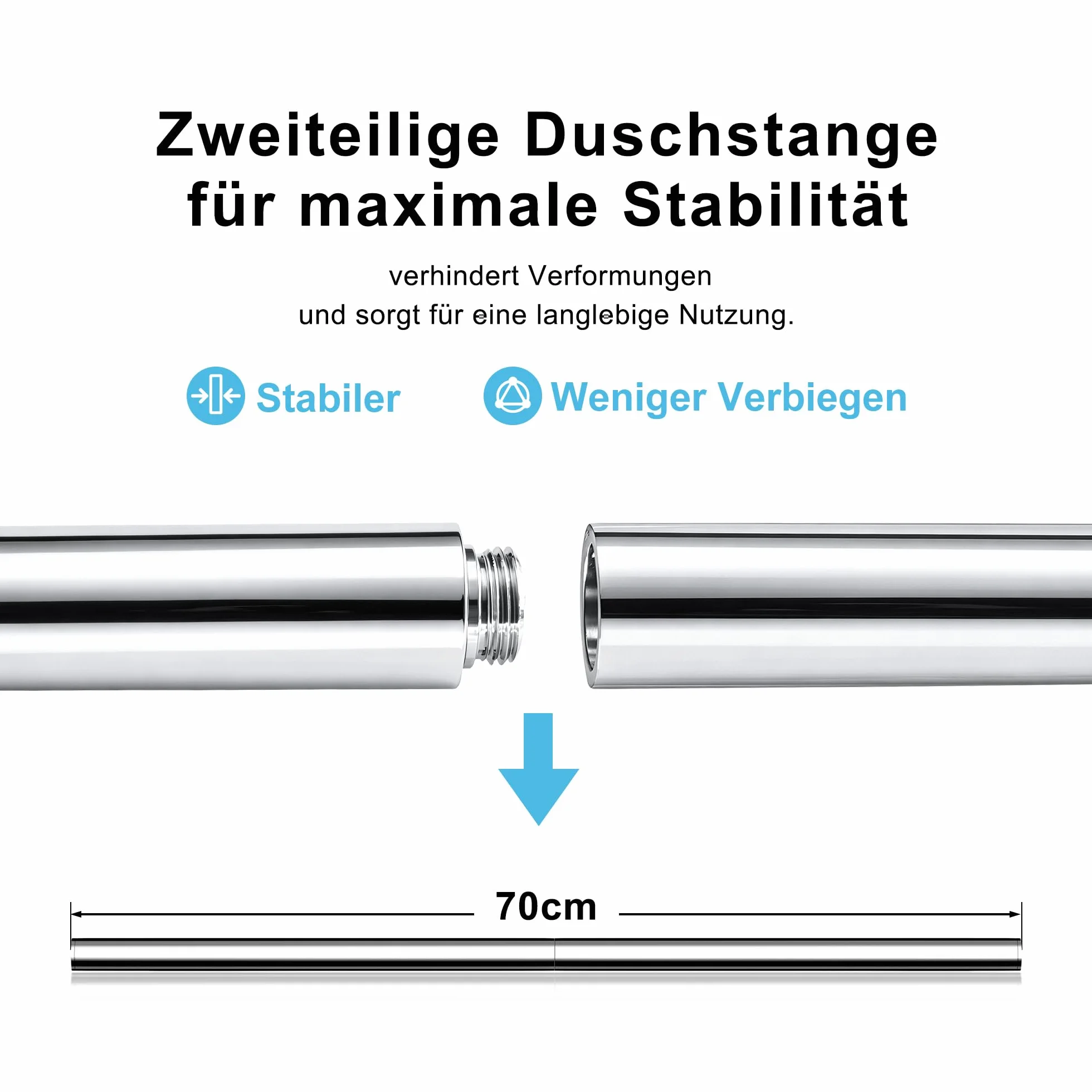 Görbach Barra de Ducha 70 CM de Acero Inoxidable, Columna Sin Grifo con Soporte de Alcachofa de Ducha 360°Giratoria y Soportes de pared, Barra Ducha con Estante Ajustable en Altura, Cromo
