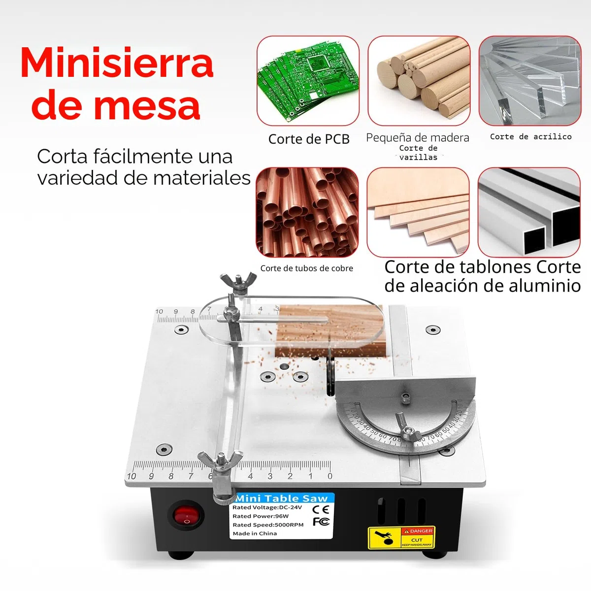 Mini sierra circular de mesa, con cuchillas, mini máquina de corte eléctrico de escritorio 96 W, precisión sierra sobre mesa, 0-15 mm de corte ajustable, para manualidades, bricolaje, madera (B)