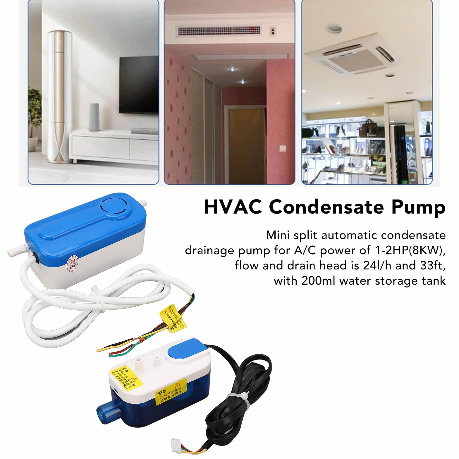 Bomba de Condensado Mini Split HAVC, QS24B AC110-240V 50/60Hz Aire Acondicionado Automático Eliminación de Drenaje de Condensación Bomba Silenciosa para Deshumidificador de Horno