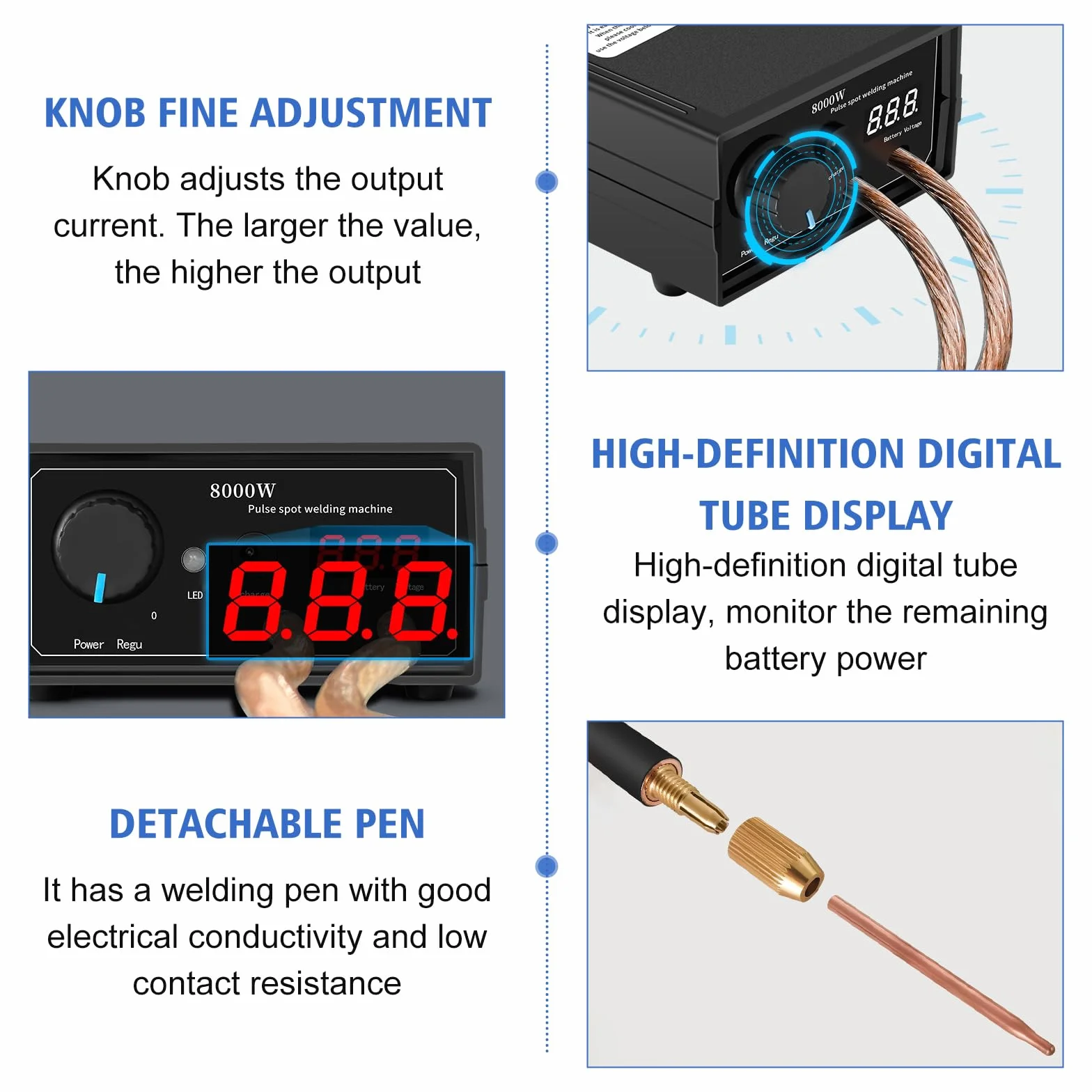Soldador por Puntos para Baterías 8000W, Soldador Puntos Portátil Hancaner Kit de Bricolaje, Soldador Mano Alto Rendimiento con Banda Níquel, Soldadores Ajustables para Máquina Soldadura por Puntos