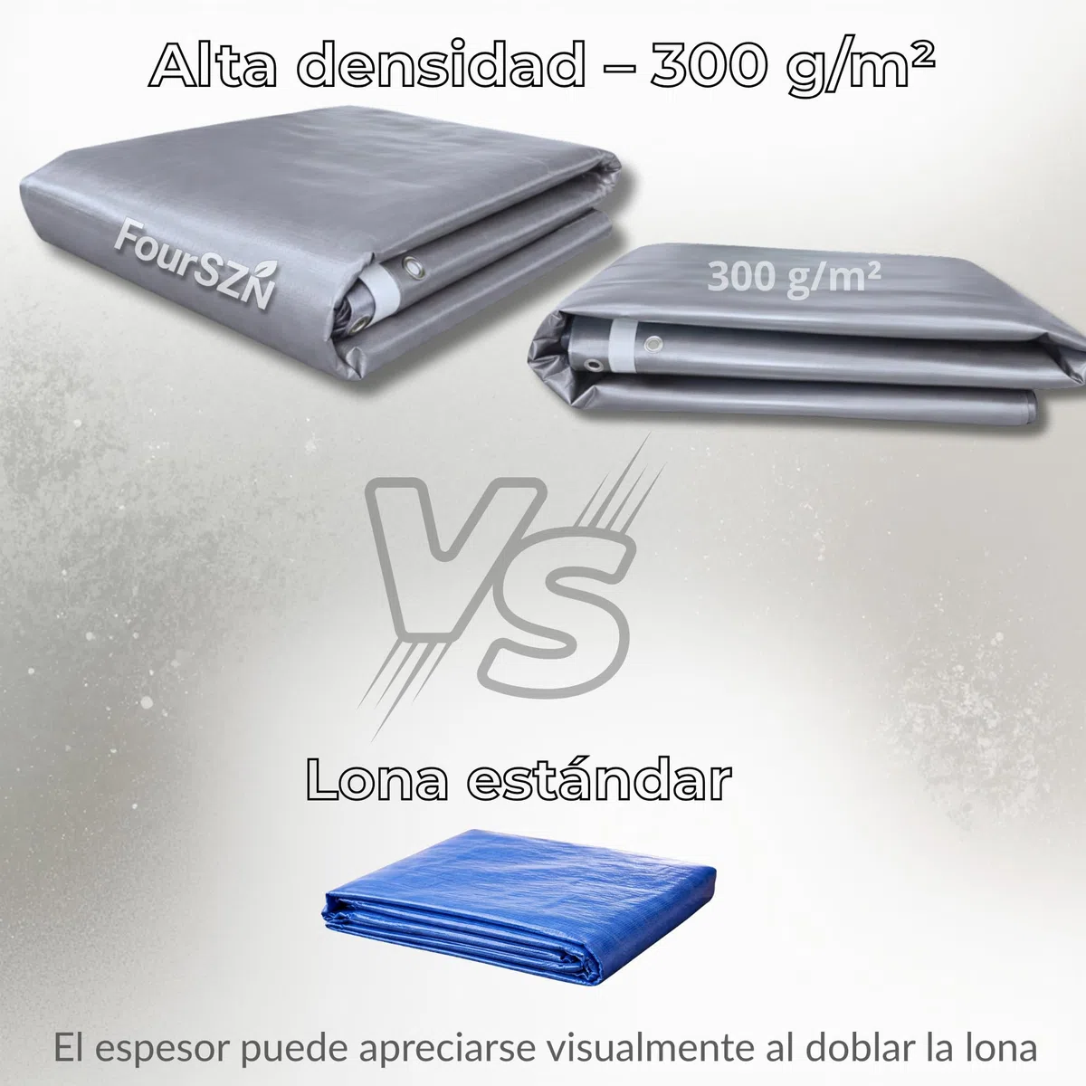 Lona Impermeable Exterior Reforzada 300 g/m², Toldo de Protección PE Doble Cara con Ojales de Aluminio y Cuerda Incluida, Resistente a Rayos UV y Lluvia para Jardín, Piscina, Coche y Leña 4x4m