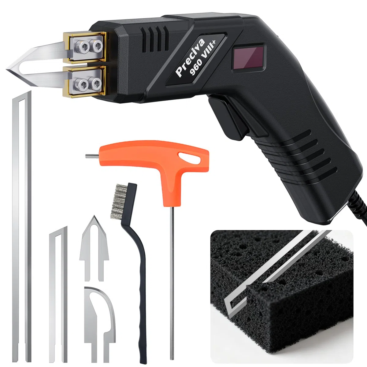 Preciva Cortador De Espuma EléCtrico con 4 Cuchillas 100mm/200mm,Cuchillo Caliente Cortador De Espuma para Cortar Espuma Ligera, Cuero y Esponja