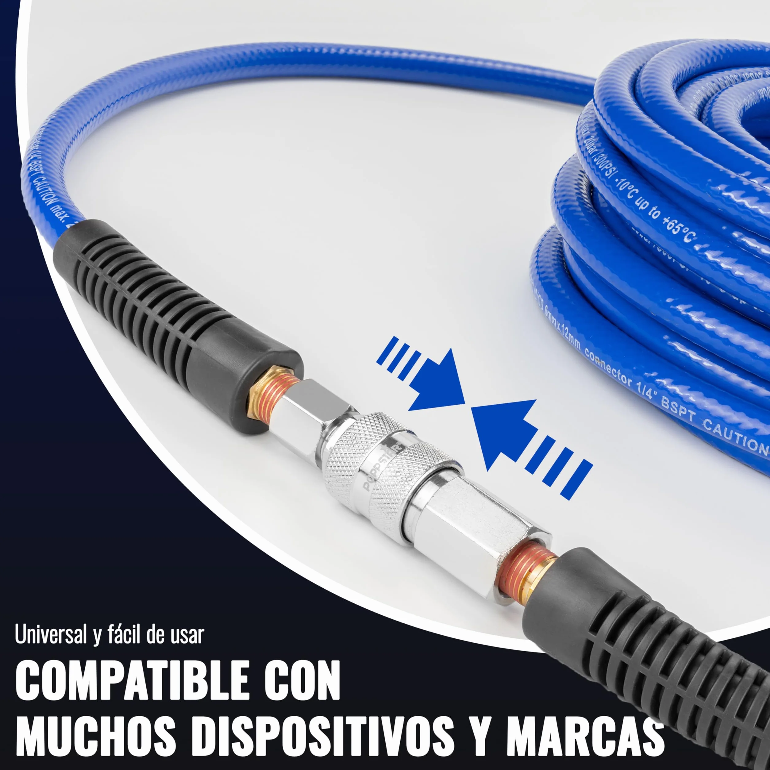 Poppstar Manguera para aire comprimido de PVC 6/12 mm, longitud 20 m, conexión rápida & enchufe macho, 20 bar, azul