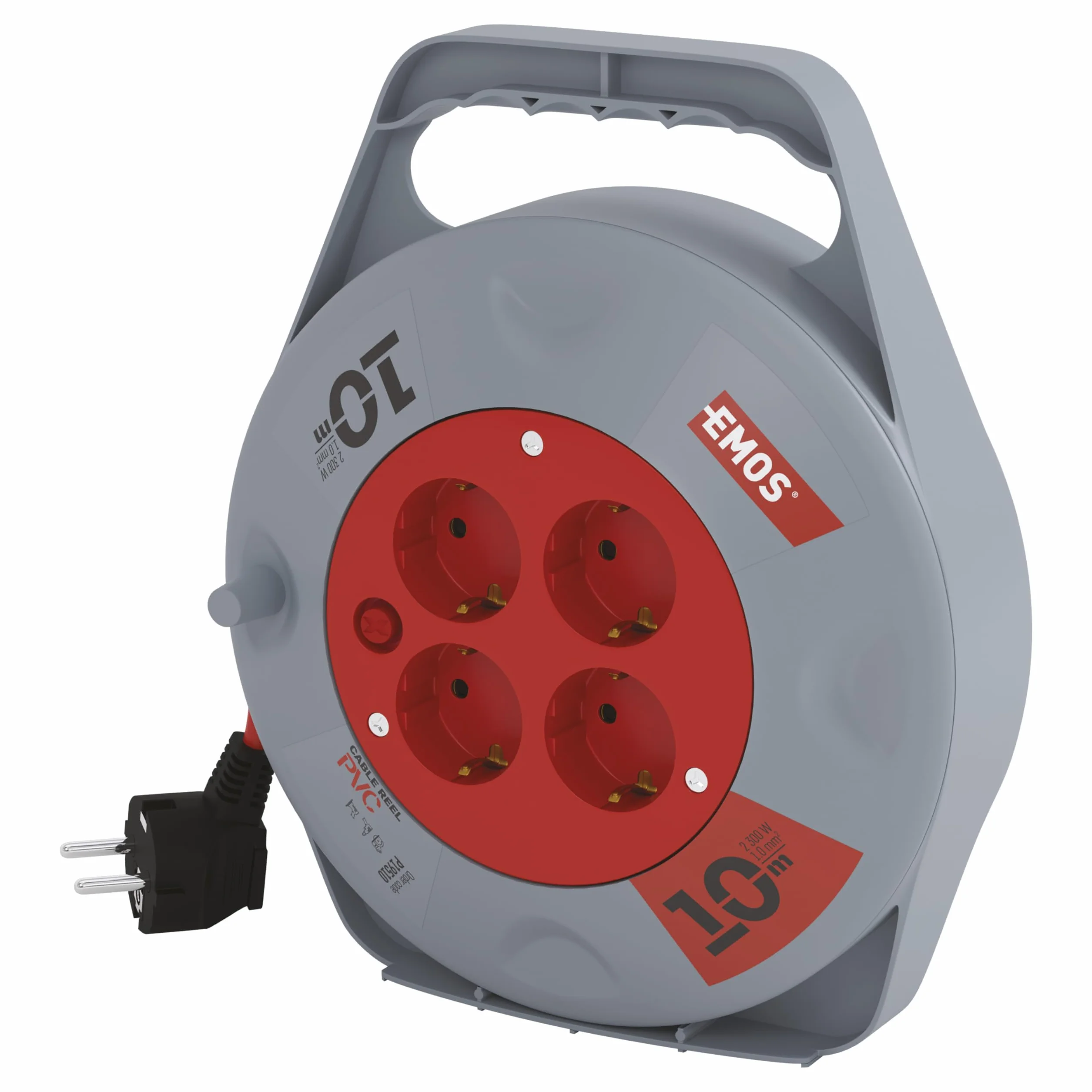 EMOS Mini enrollador de Cable 10 m 4 enchufes Schuko 230 V 10 A 2300 W H05VV-F3G 1,0 mm2 IP20